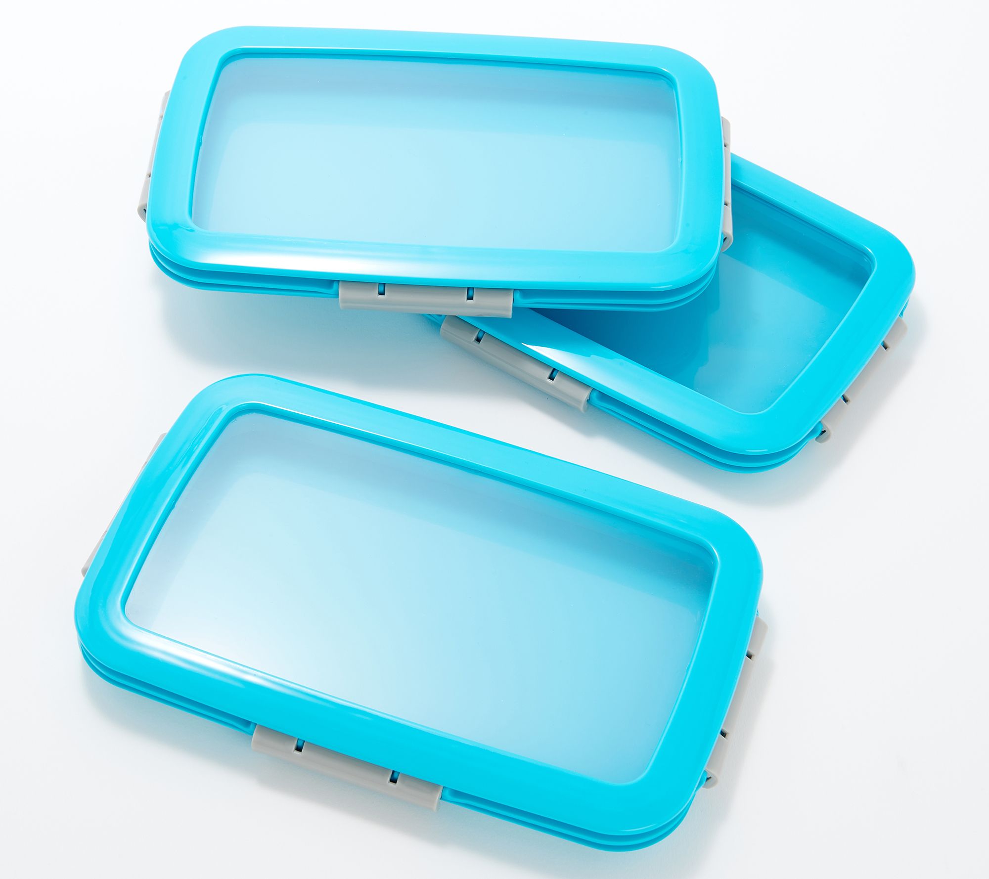 Food Flex Set of 3 Flat Food Storage Containers - Aqua blue