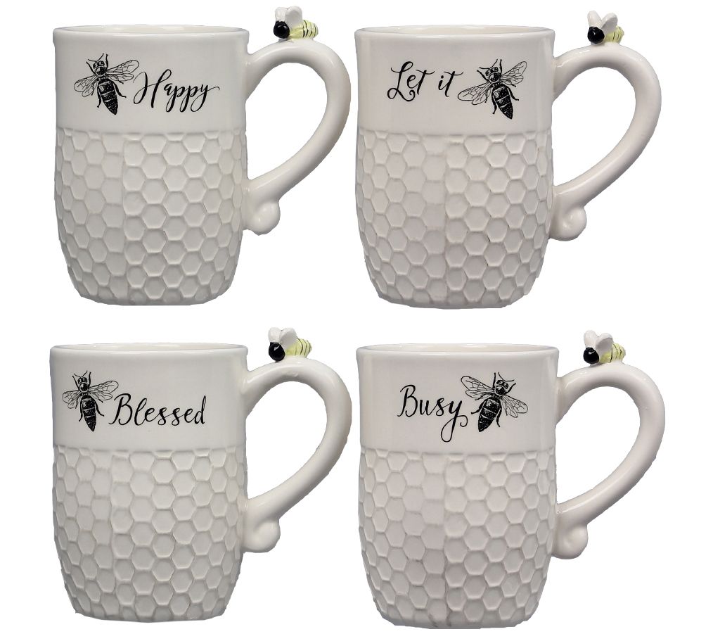 Young's Inc. Set of 4 Honeycomb Bee Mugs