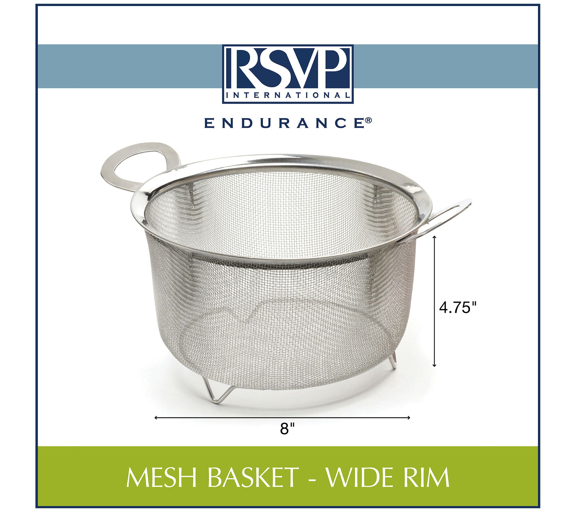 RSVP Endurance Wide Rim Mesh Basket 3 Quart Stainless Steel Strainer 