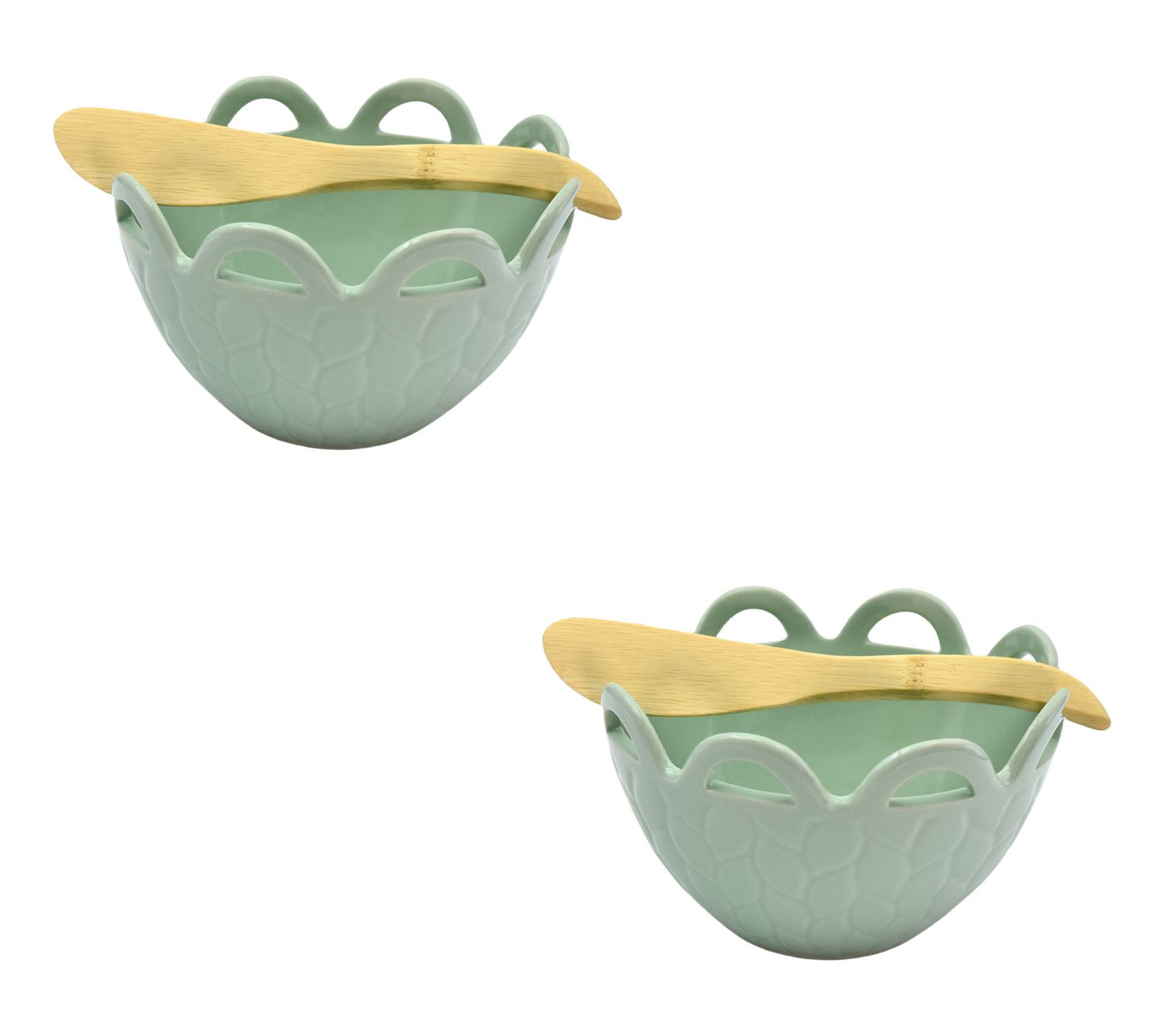 Temp-tations Carved Willow S/2 Scalloped Ramekins with Spreaders