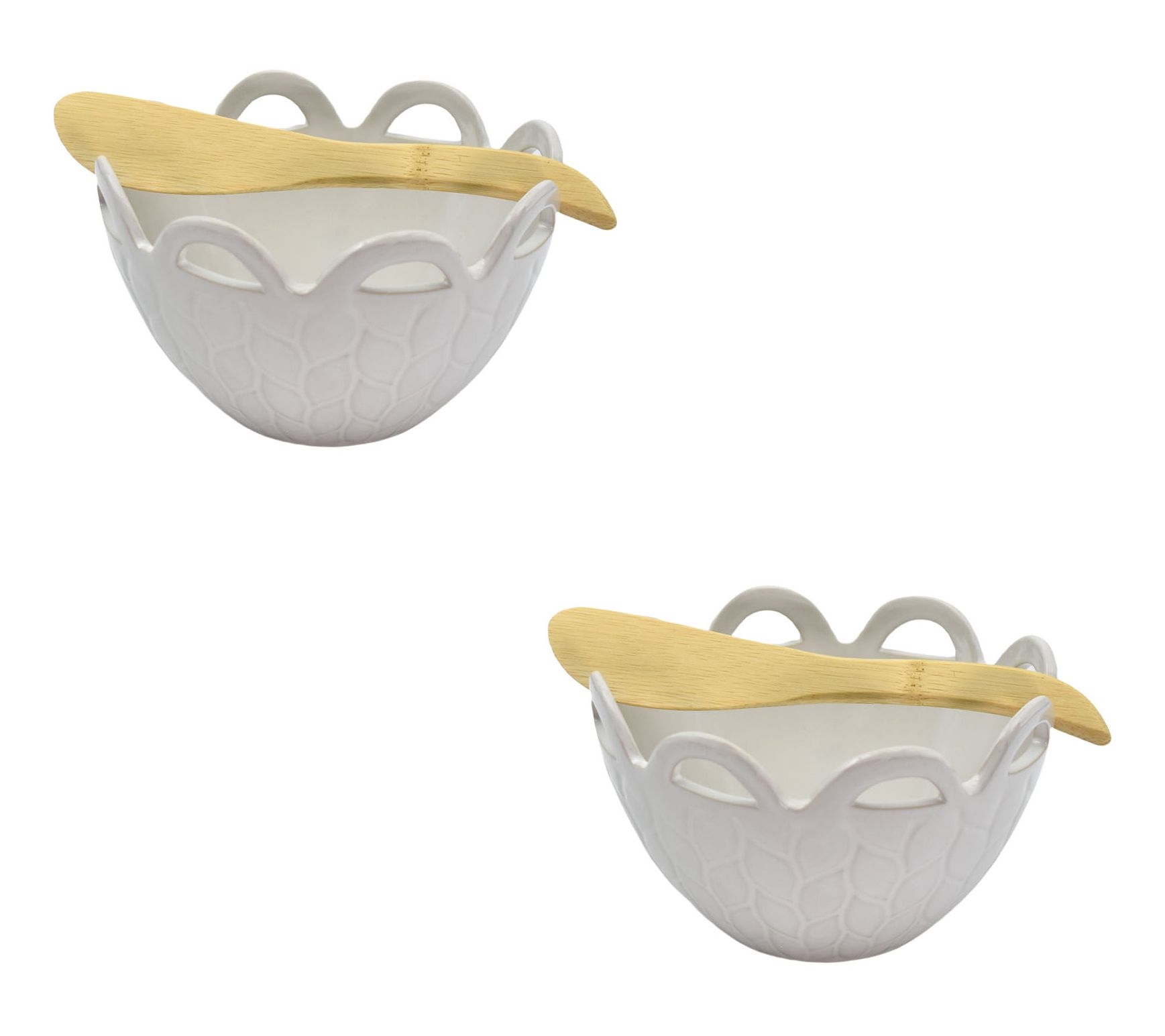 Temp-tations Carved Willow S/2 Scalloped Ramekins with Spreaders