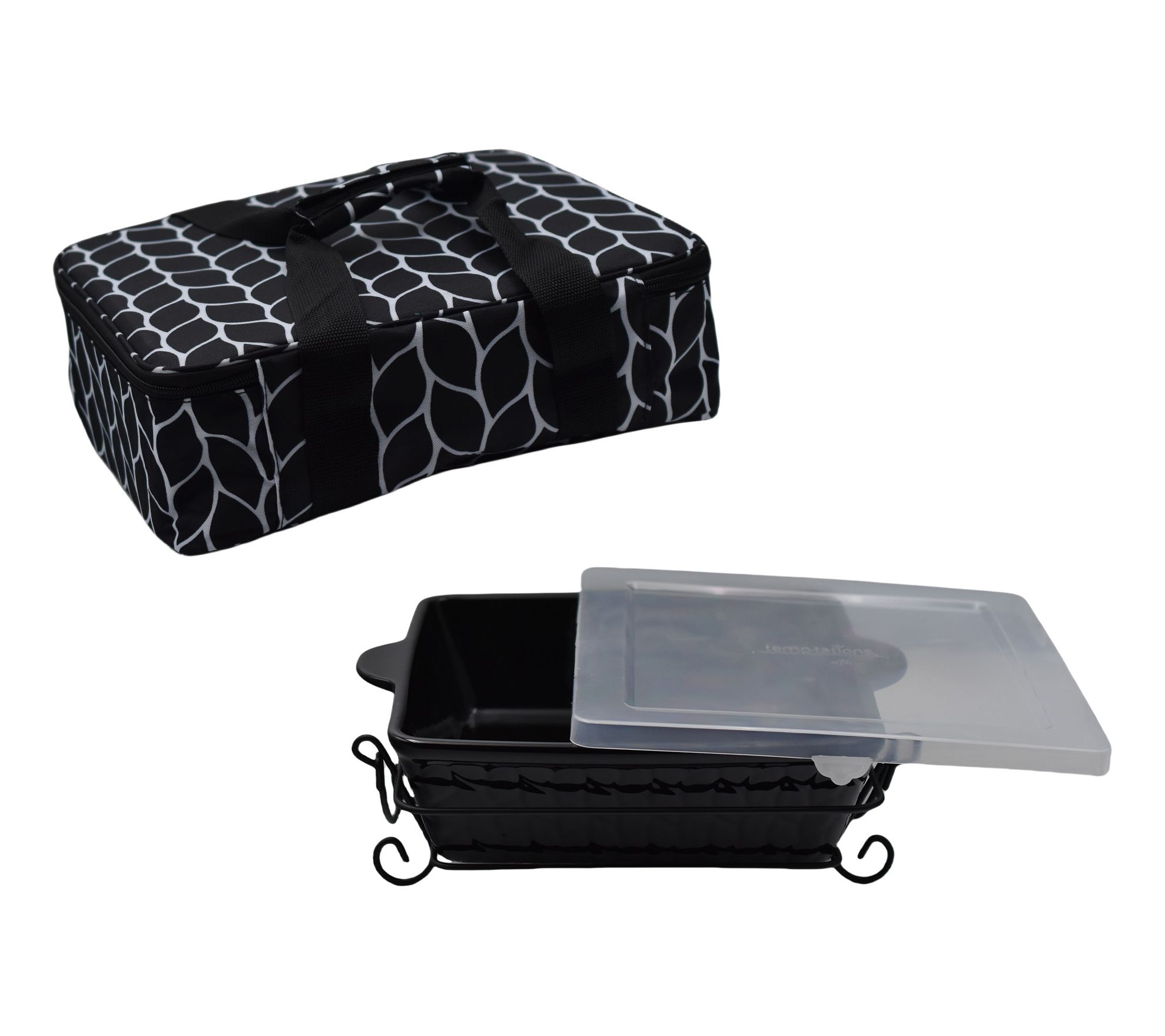 Temp-tations Carved Willow Bake & Take 9"x9" Baker with Tote Bag