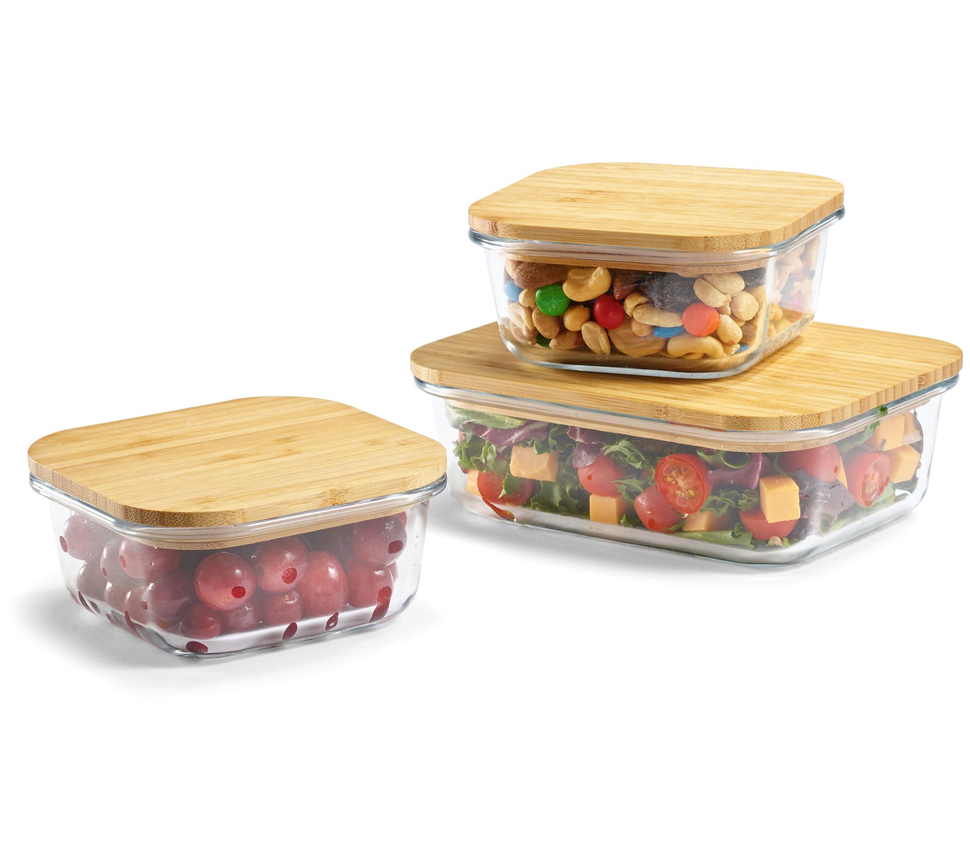 "As Is" THEA 3Piece Glass Food Storage Set with Bamboo Lids