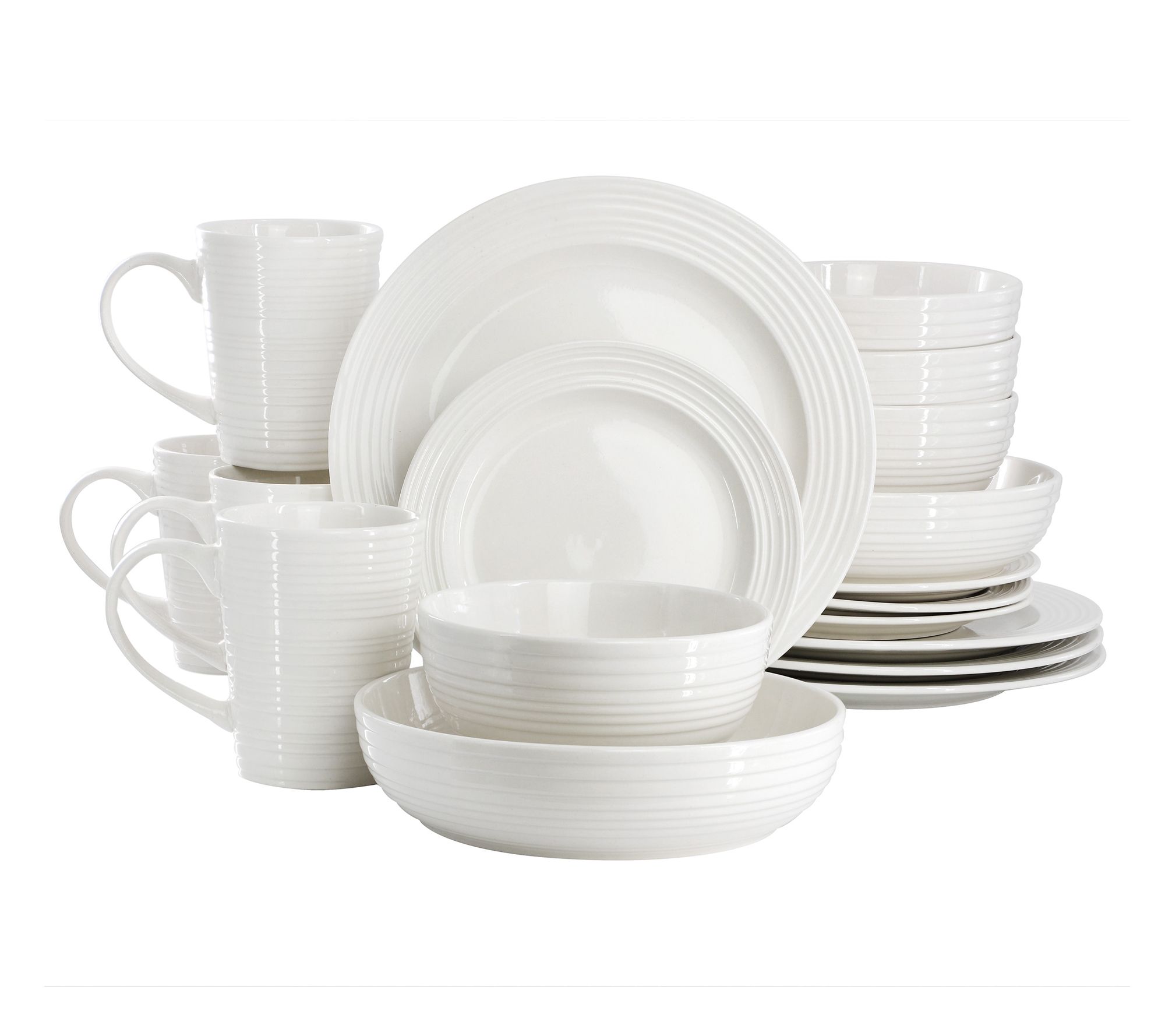 Elama Nikki 18 Piece Ribbed Porcelain Dinnerware Set