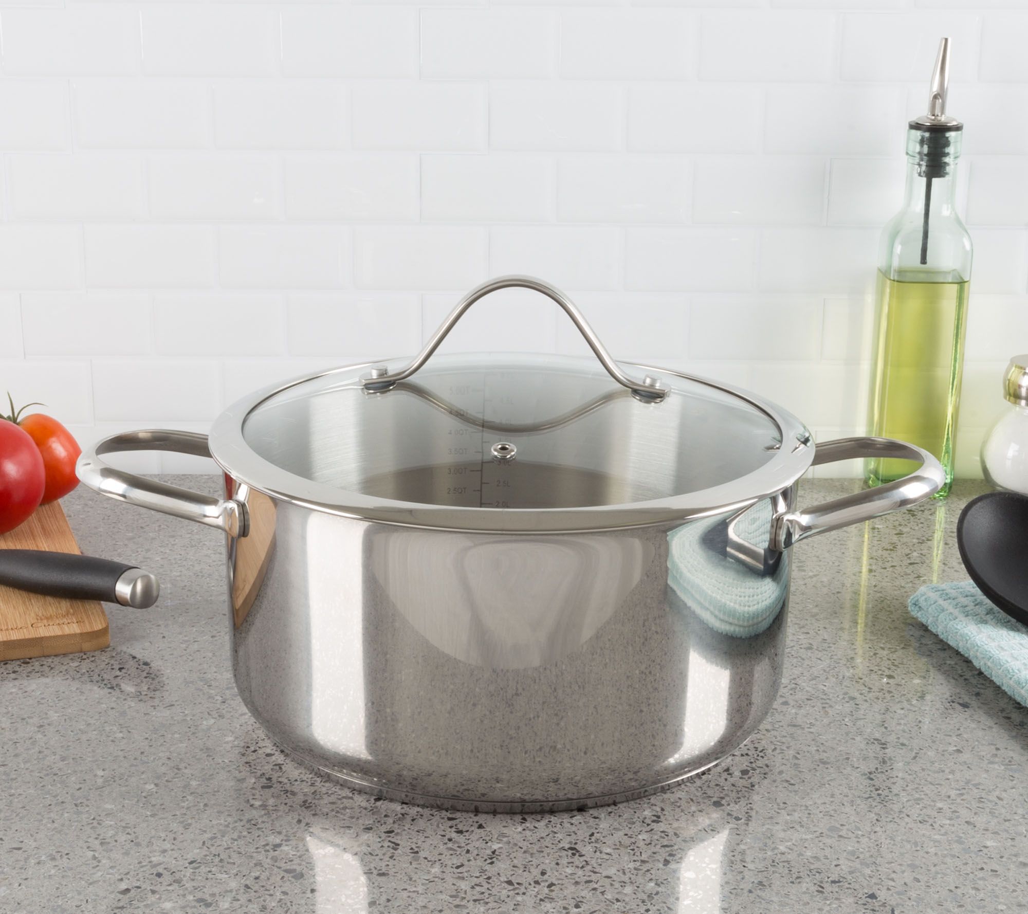 Classic Cuisine 6-qt Stainless Steel Stockpot with Glass Lid - QVC.com