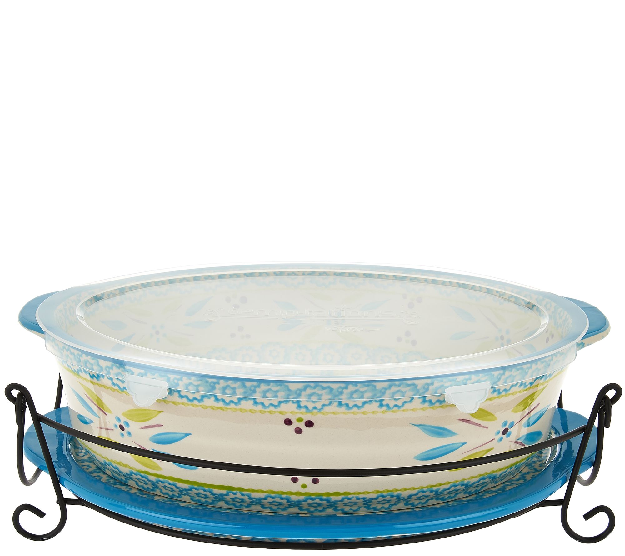 Temp-Tations 3 Quart Baker With Lid-It and Wire Rack Merry And Bright 