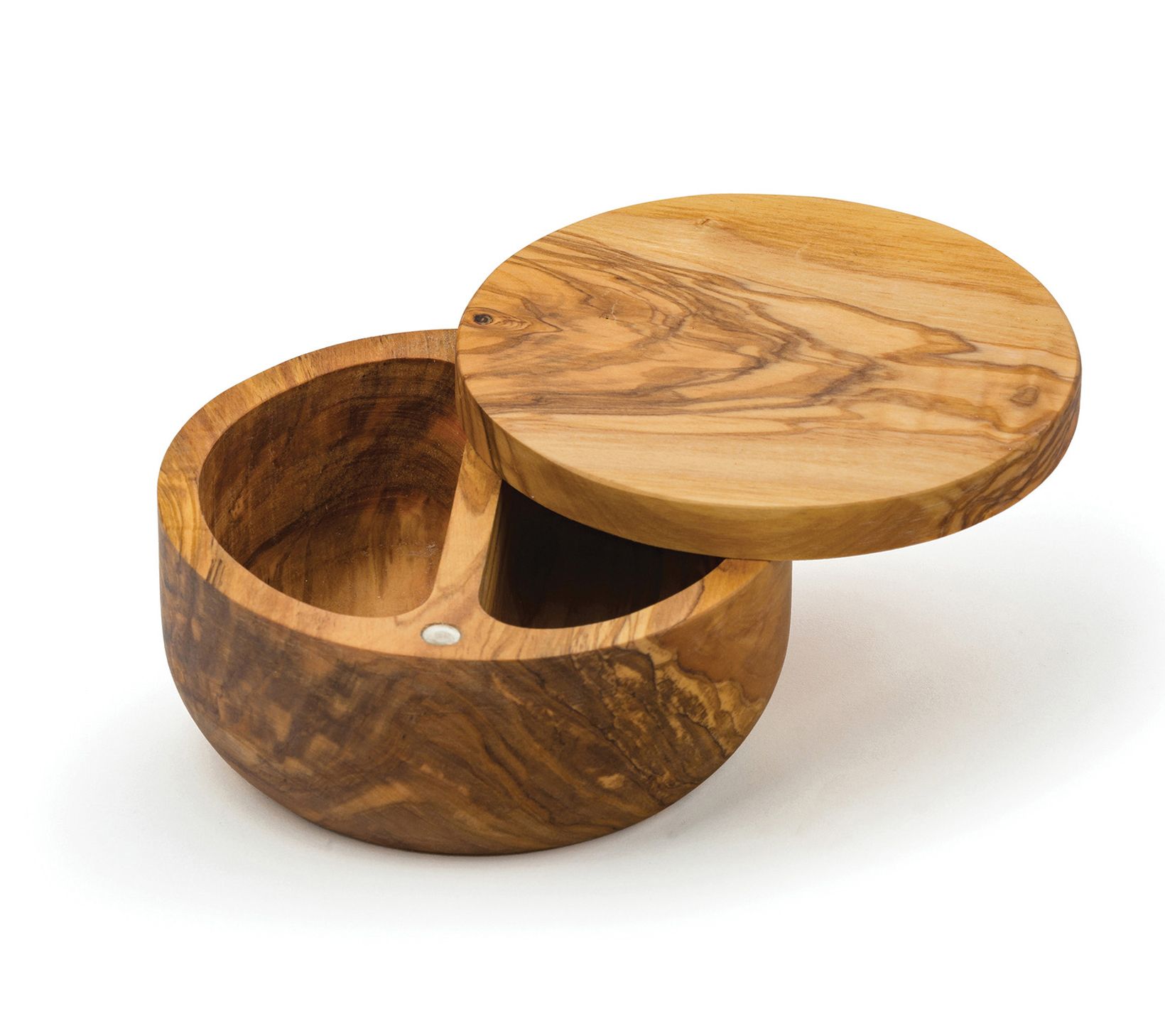 RSVP 4-oz Dual Compartment Olive Wood Salt Box