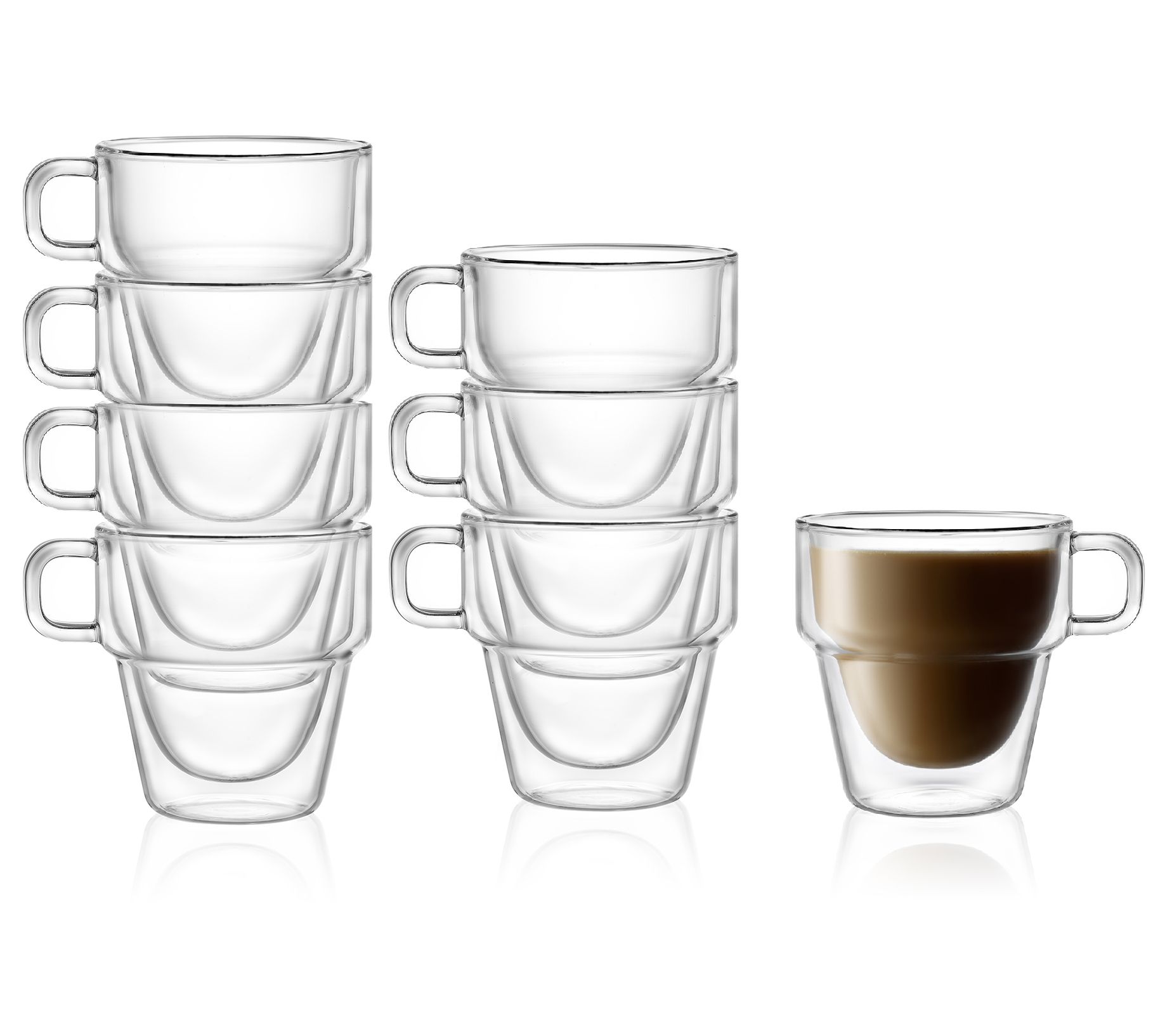 JoyJolt Stoiva Stackable Double Wall Insulated Espresso Glasses, 5 oz Set of 4, Clear