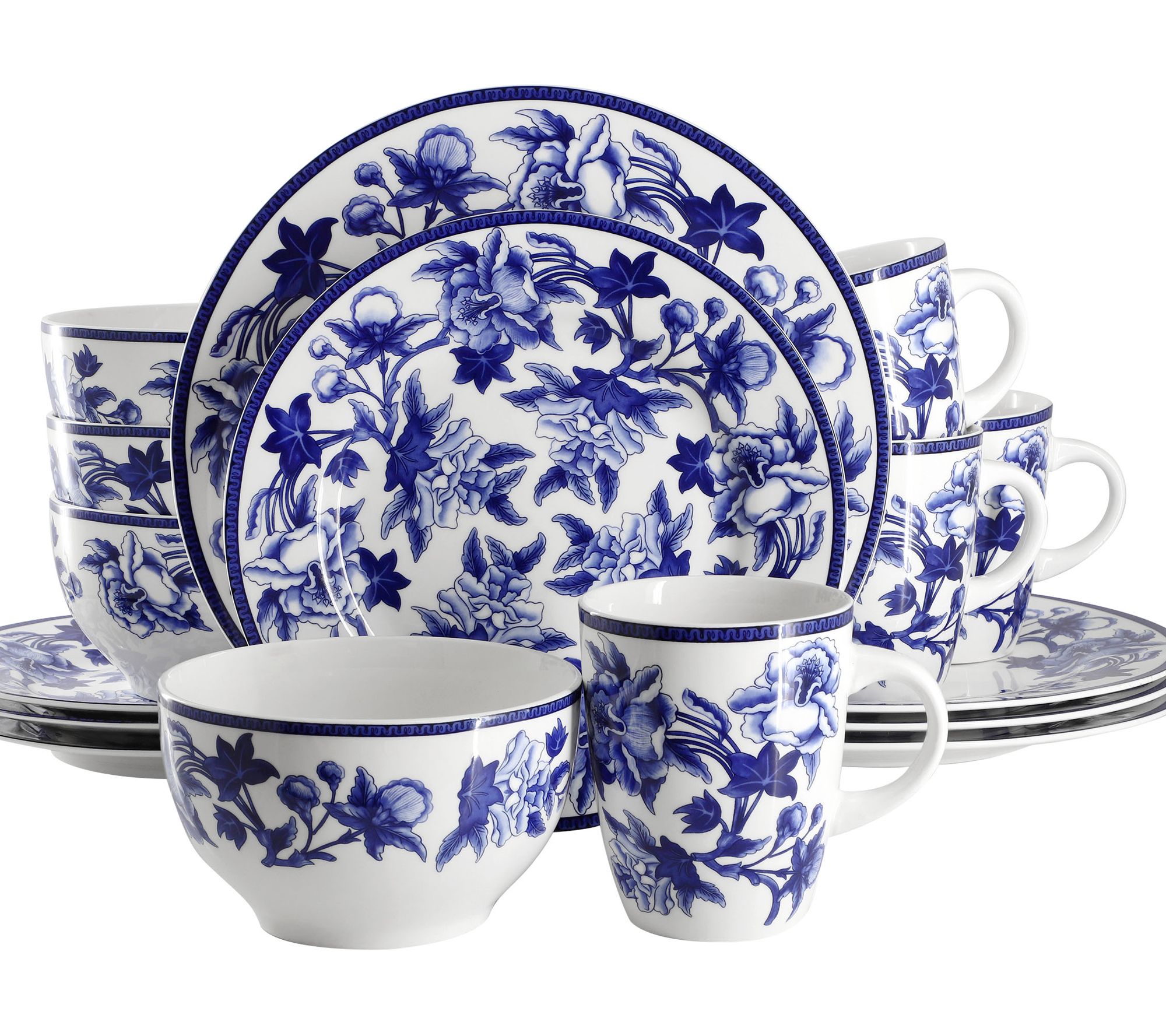 Elama Cattleya Orchid 16 Piece Round PorcelainDinnerware Set