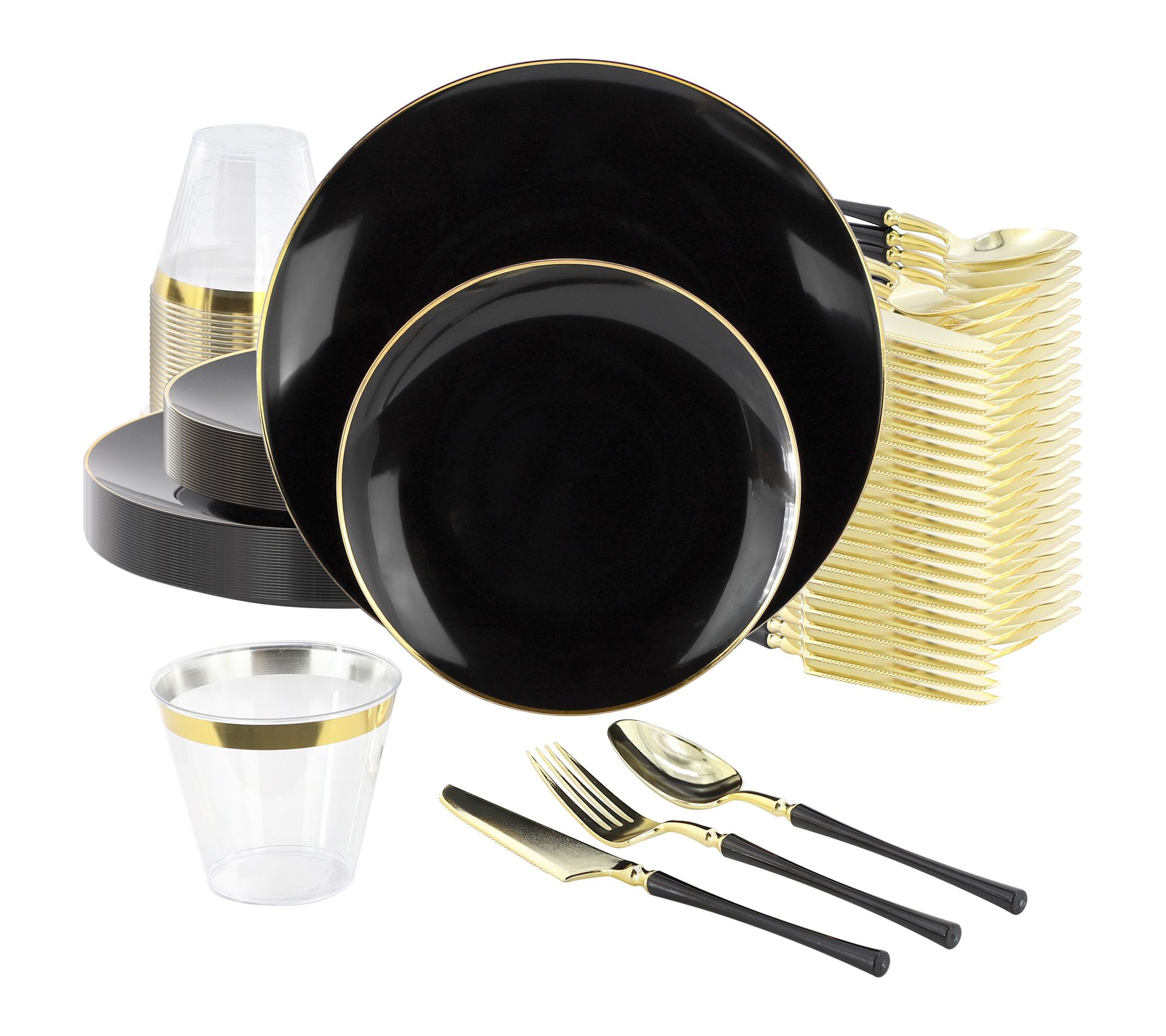 Elama 150Pc Disposable Dinnerware Set for 25 inBlack and Gold