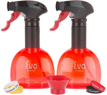 Evo Set of (2) 8-oz Non-Aerosol Oil Sprayers with Funnel - K46998
