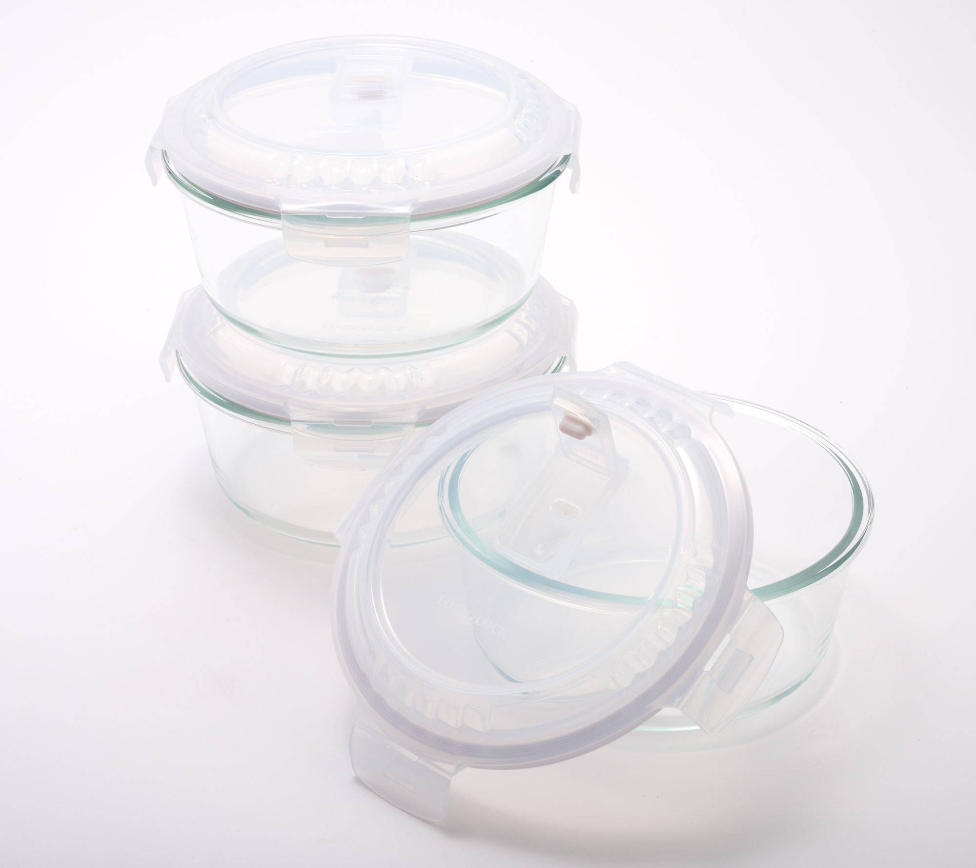 LocknLock Set of (3) 4-Cup Vented Glass BowlStorage Set ,Clear