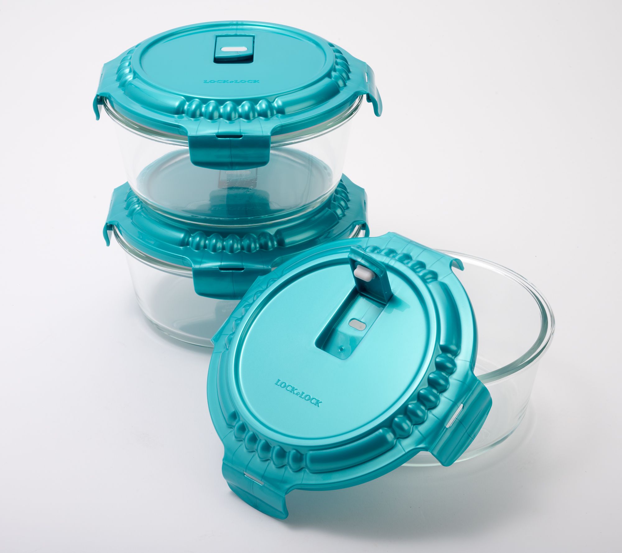 LocknLock Set of (3) 4-Cup Vented Glass Bowl Storage Set