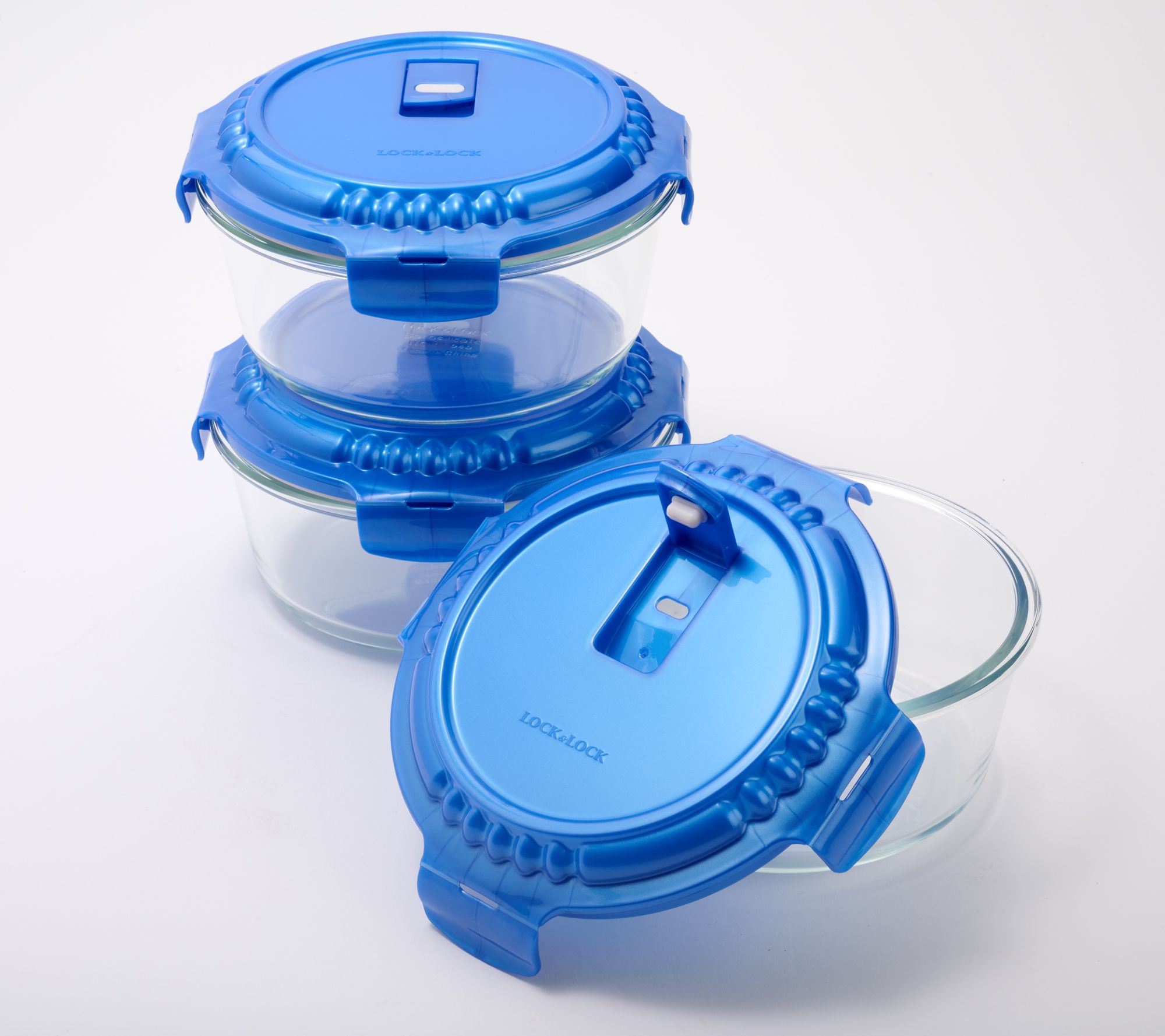 LocknLock Set of (3) 4-Cup Vented Glass Bowl Storage Set