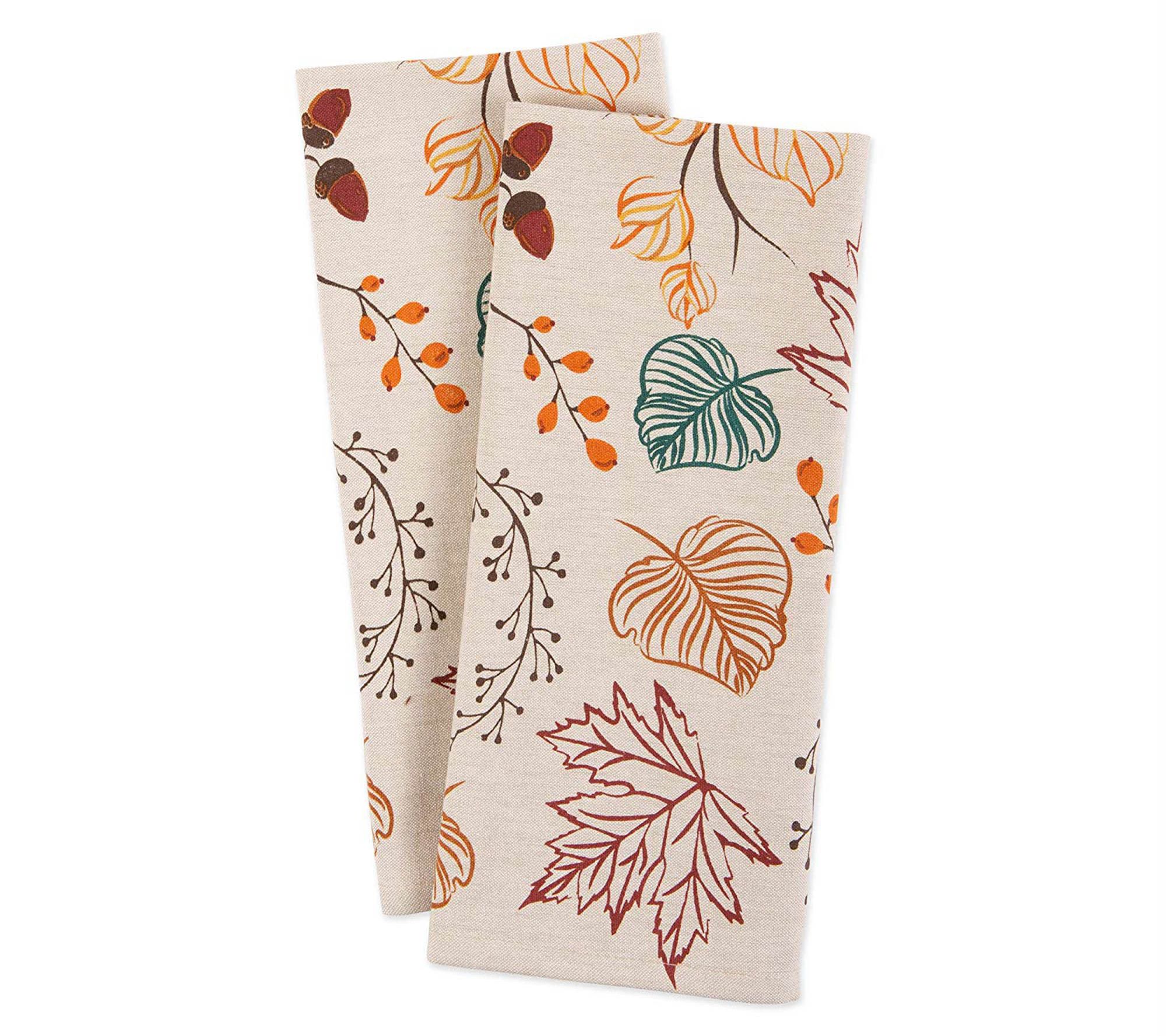 Design Imports Autumn Leaves Printed Kitchen Towels Set of 2