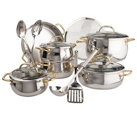 Stainless Steel & Gold Accent 15-pc. Cookware & Tool Set By Chef