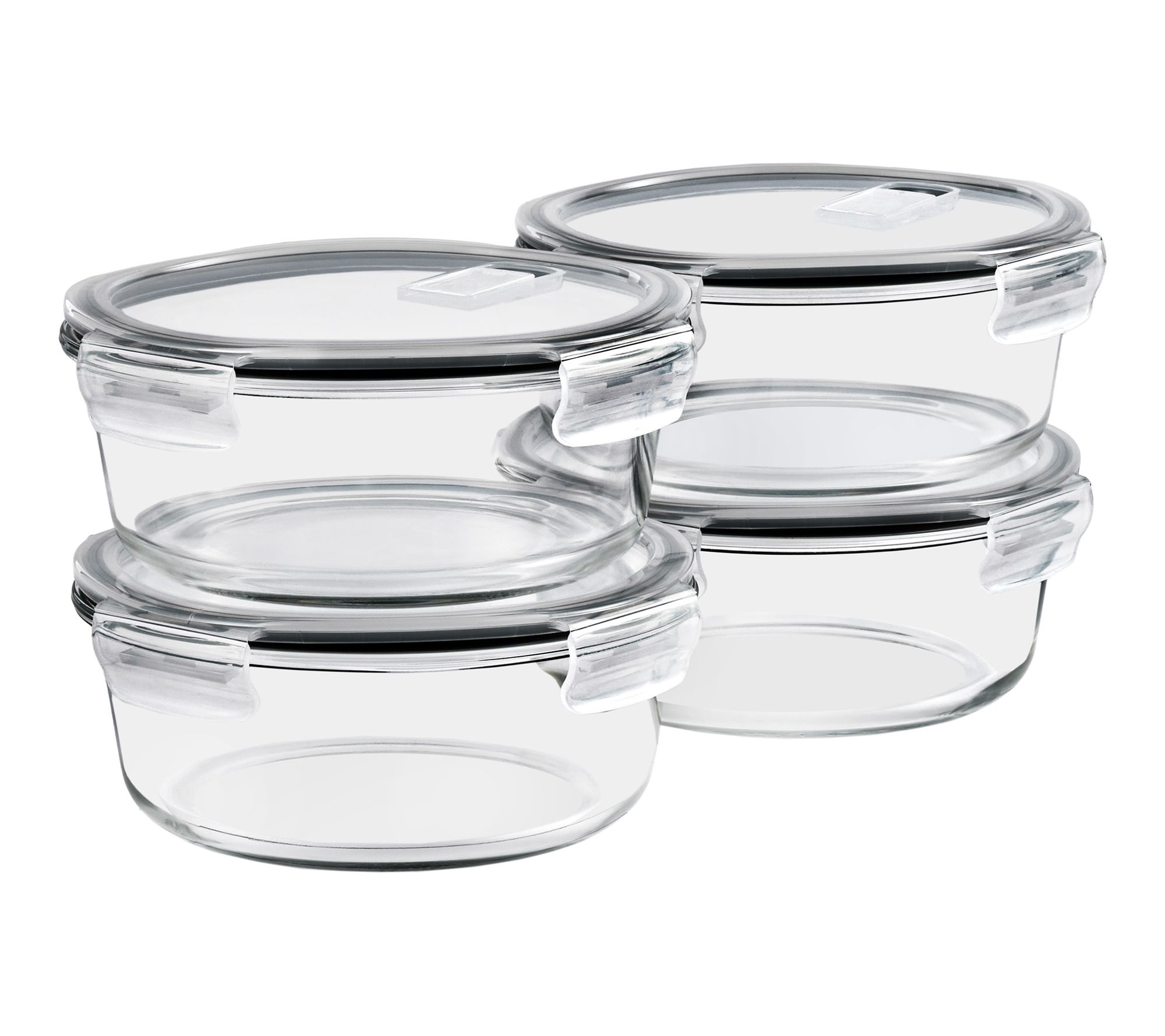 Sorbus 4Pc Round Glass Food Containers w/ Airtight Lid & Steam Vent