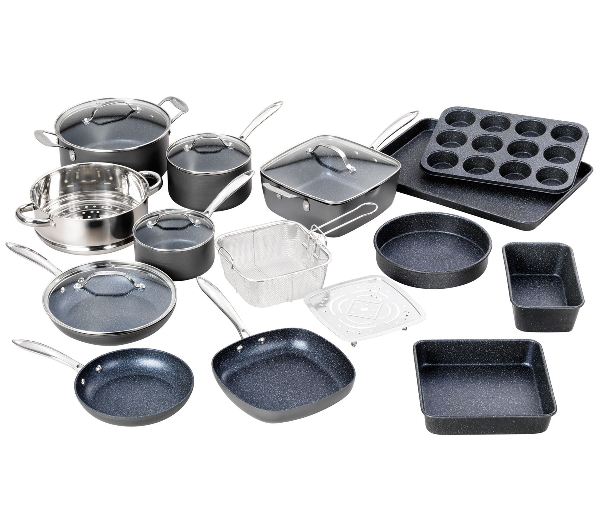 Granite Stone Pots and Pans Set Nonstick Cookware Bakeware Set Dishwasher  Oven Safe Black 20 Pcs 