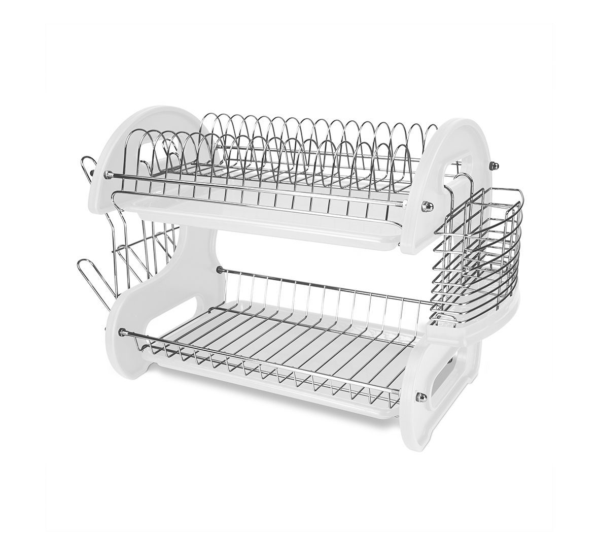Home Basics White 2-Tier Plastic Dish Rack
