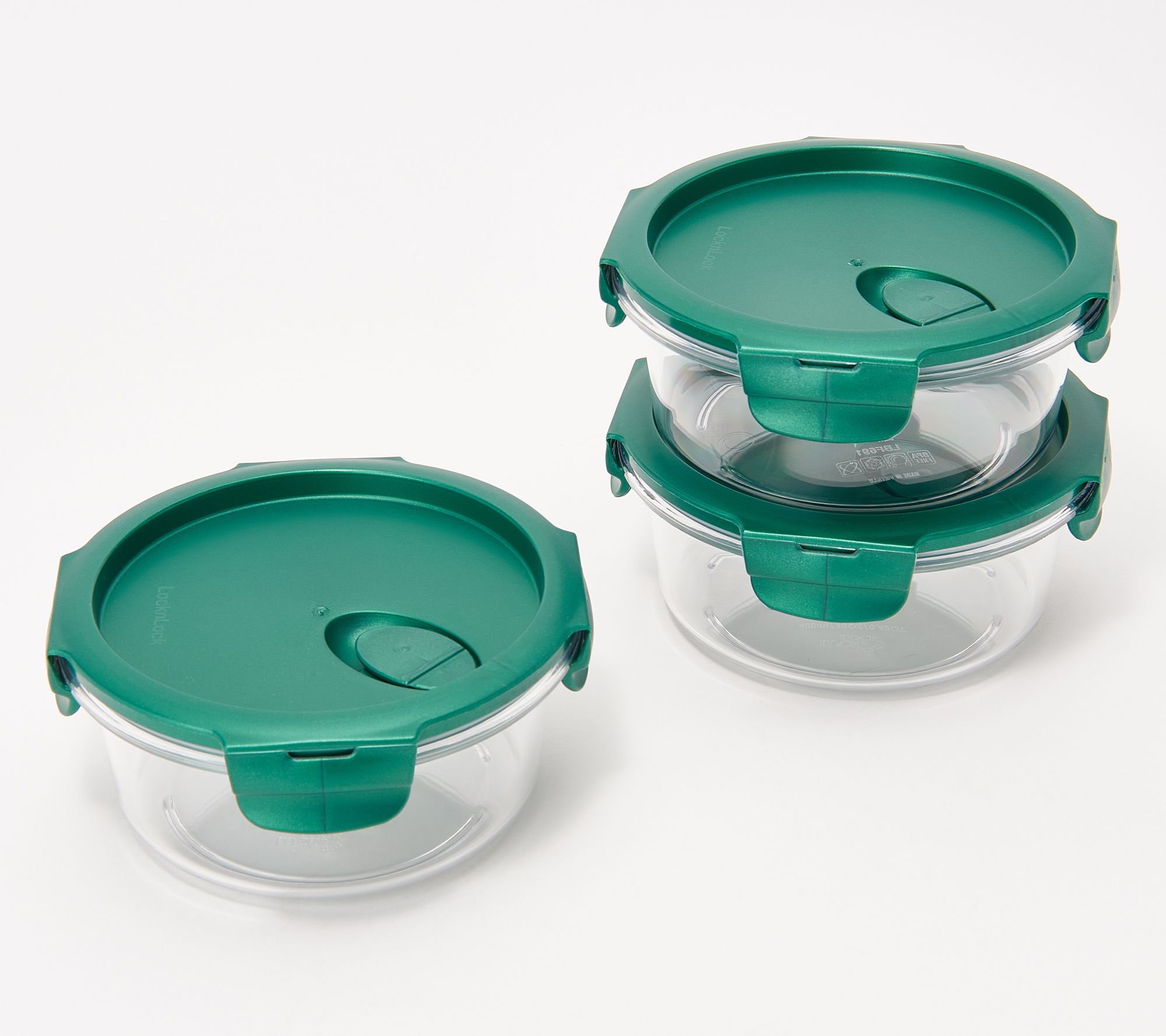 LocknLock Set of 3 Holiday Printed Glass Bowls 
