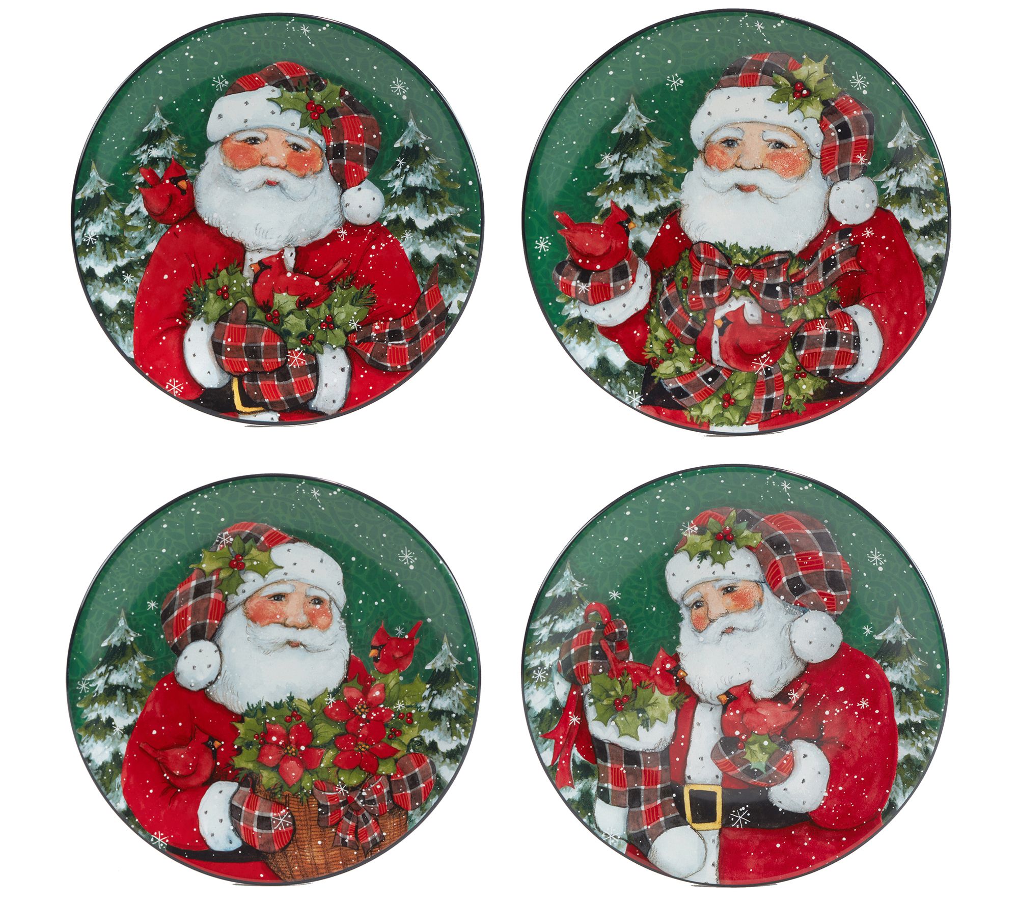 Certified International Set of Four Lodge Santa Dessert Plates