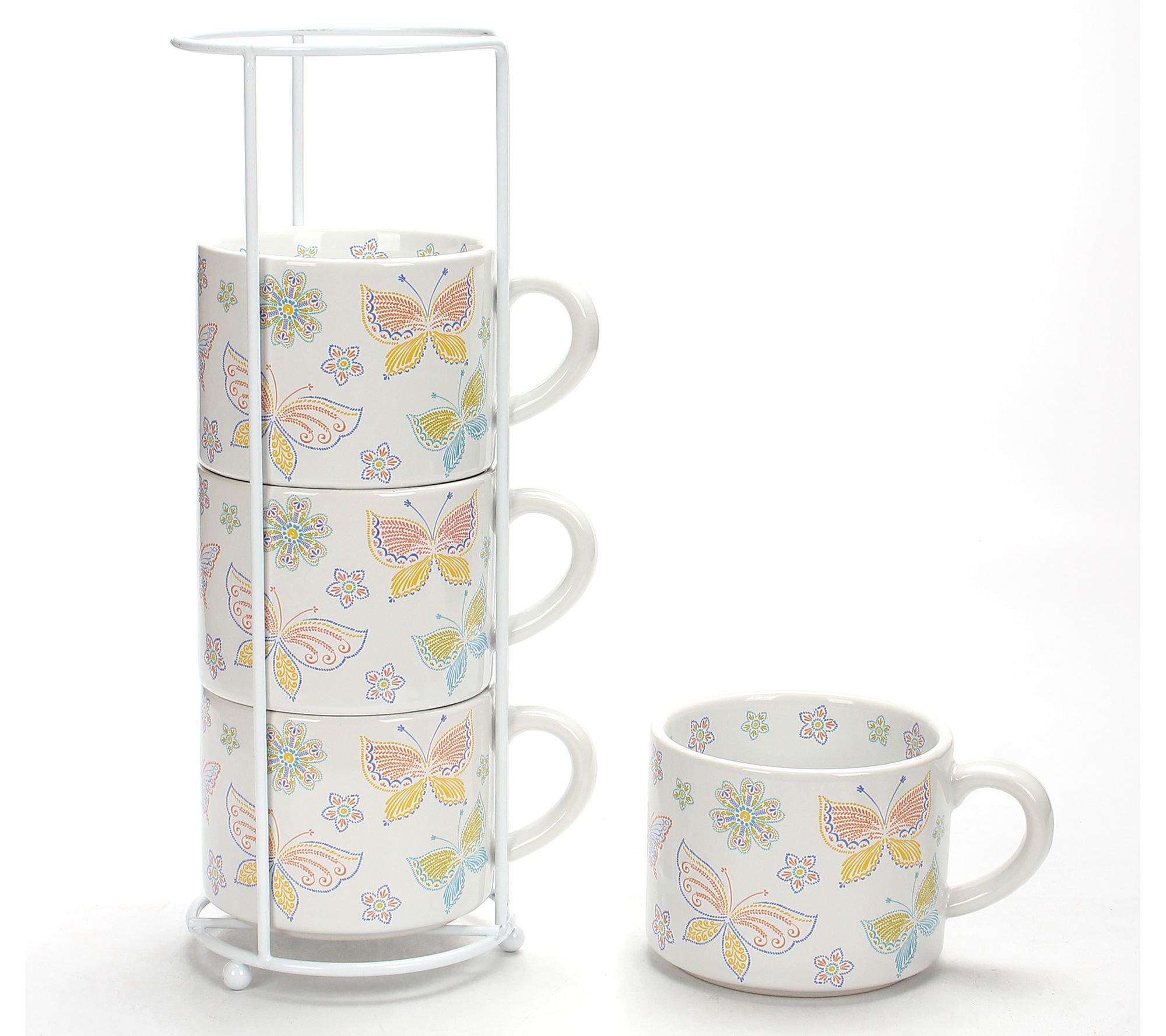 Temp-tations Set of (4) 14oz Stackable Mugs wit h Wire Rack 