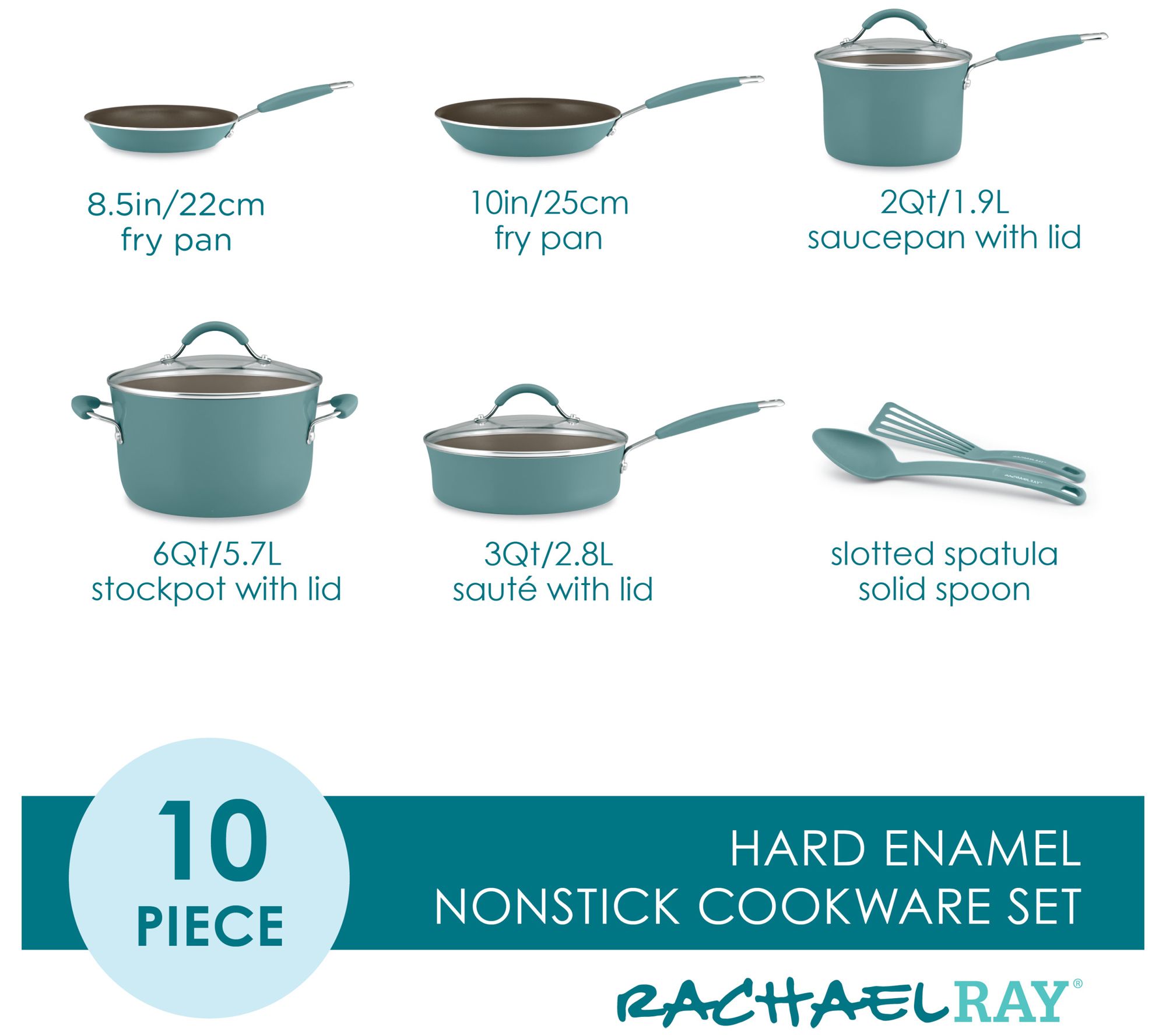 Rachael Ray Hard Porcelain Enamel Nonstick 14-Piece Cookware Set, Blue