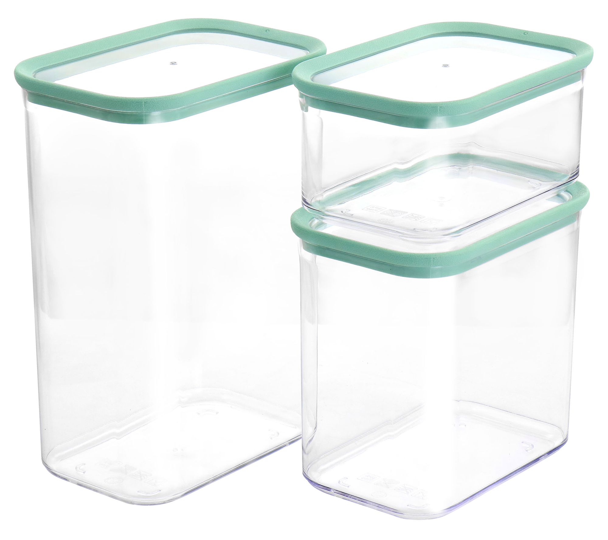 BergHOFF LEO Glass 4Pc Food Storage Container Set With Measuring Spoon,  Airtight Lids, Green, Blue, Grey