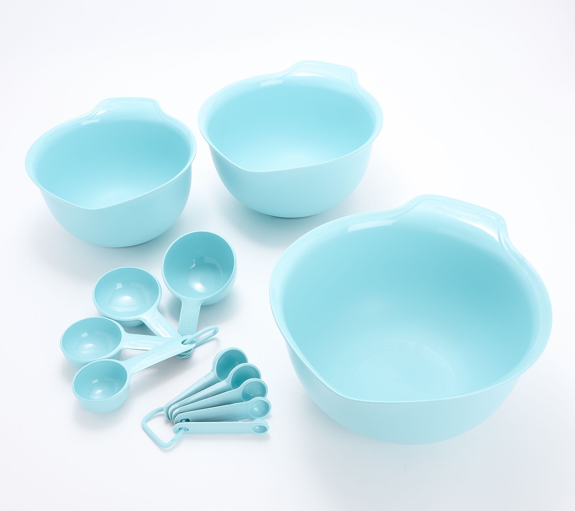 Kitchen Aid Set of 3 Mixing Bowls w/ Measuring Cups & Spoon