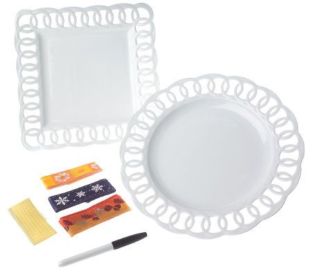 The Write Plate Write On Wipe Off Porcelain Plate with 4 Ribbons - QVC.com