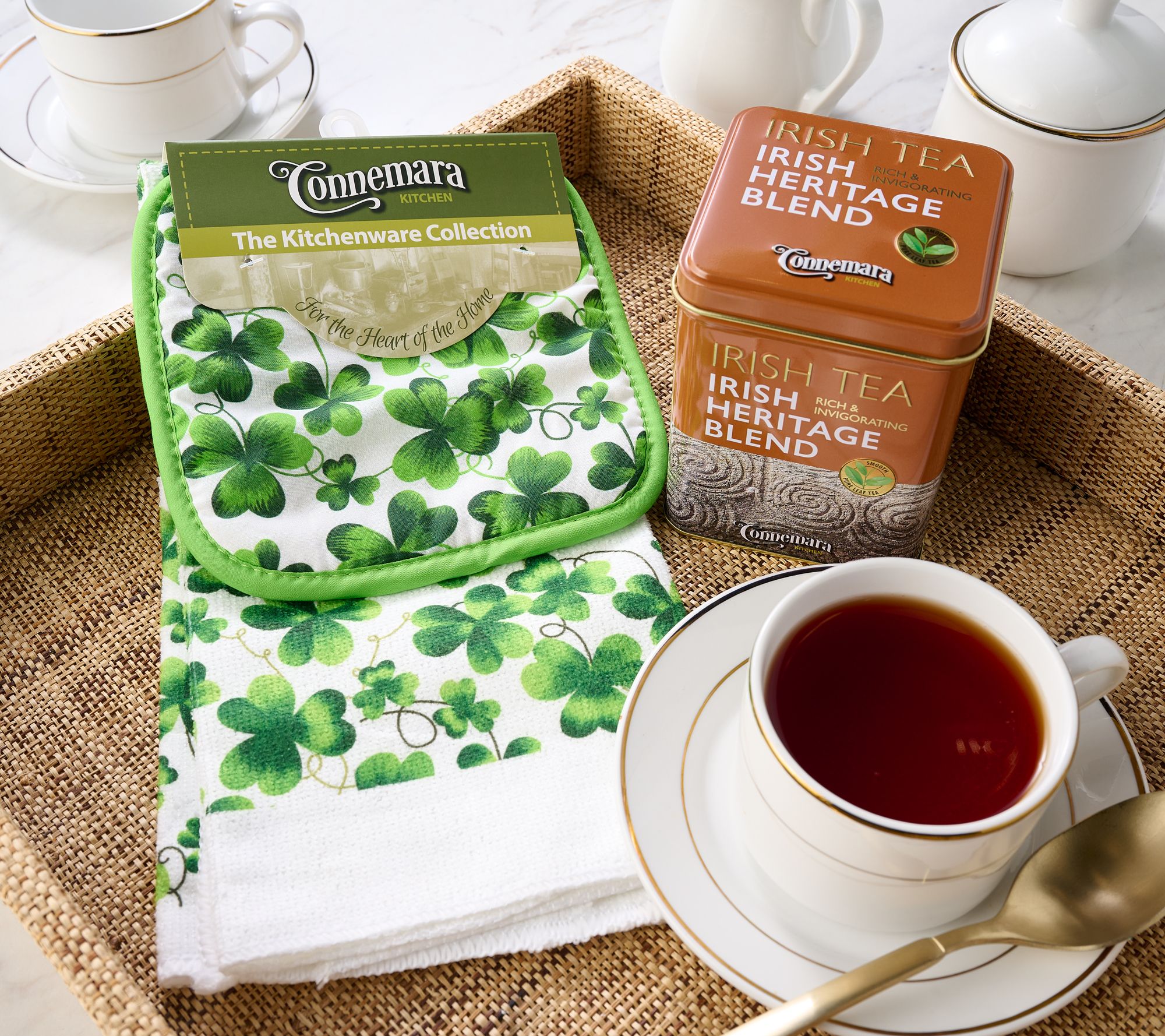 Connemara Kitchen Tea Towel & Tea Caddy Set with 50ct Tea