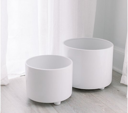 Set of 2 White Ceramic Footed Planters by Lauren McBride
