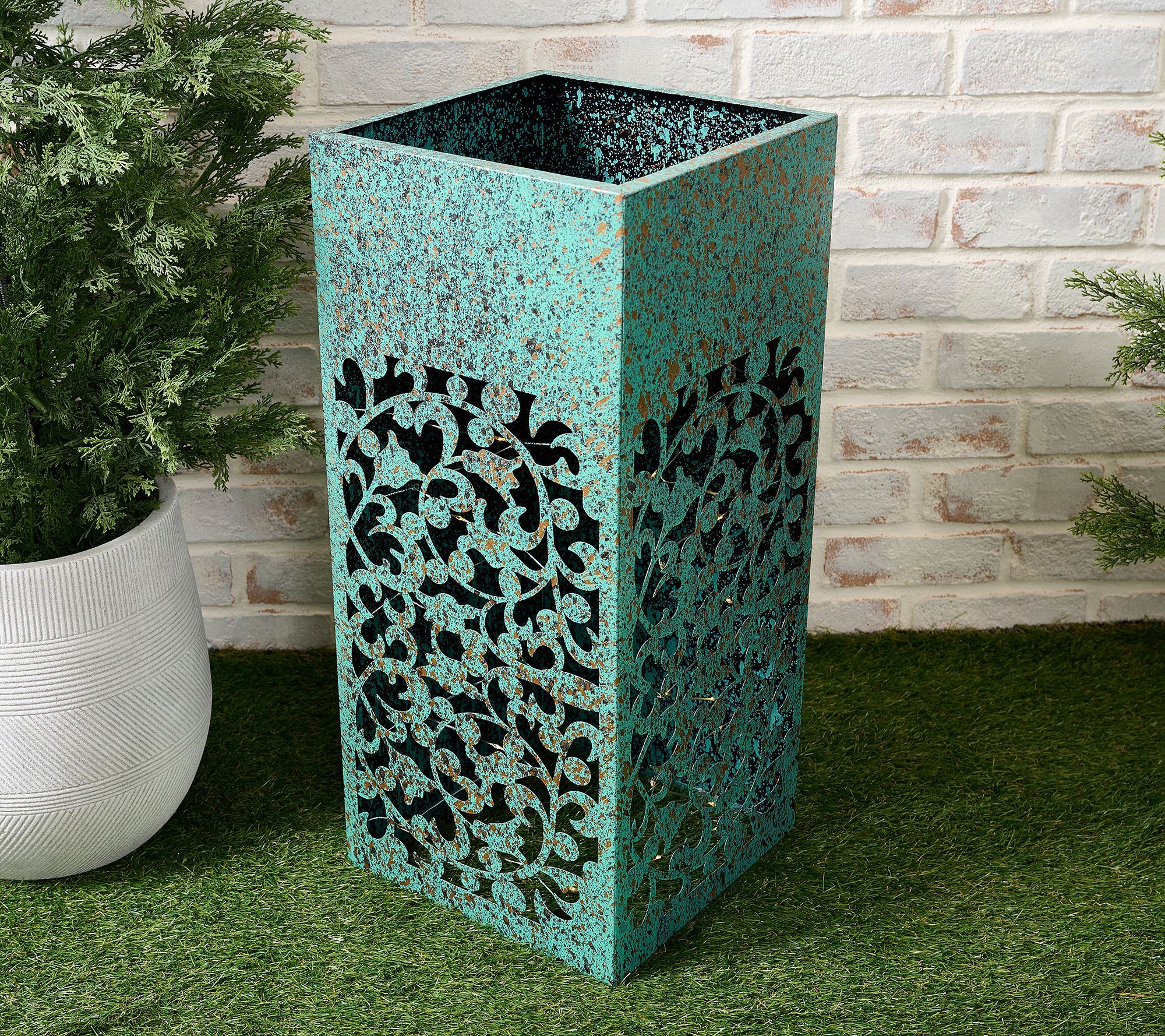 "As Is" Garden Reflections Illuminated Iron Plant Stand Column