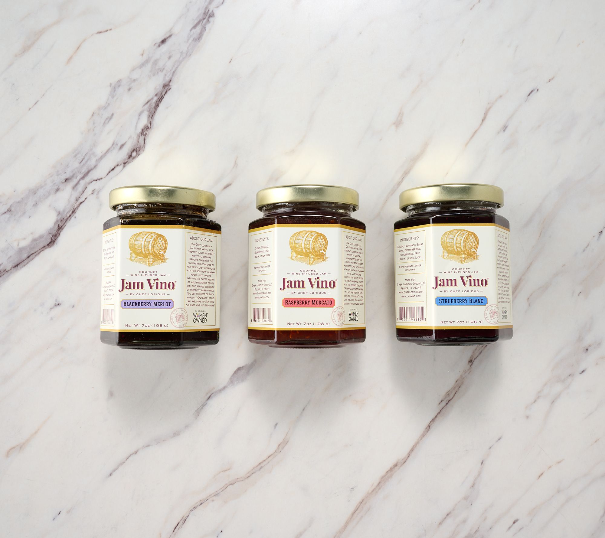 Jam Vino (3) 7-oz Wine Infused Jam Classic Combo 3 Sig. Flavors