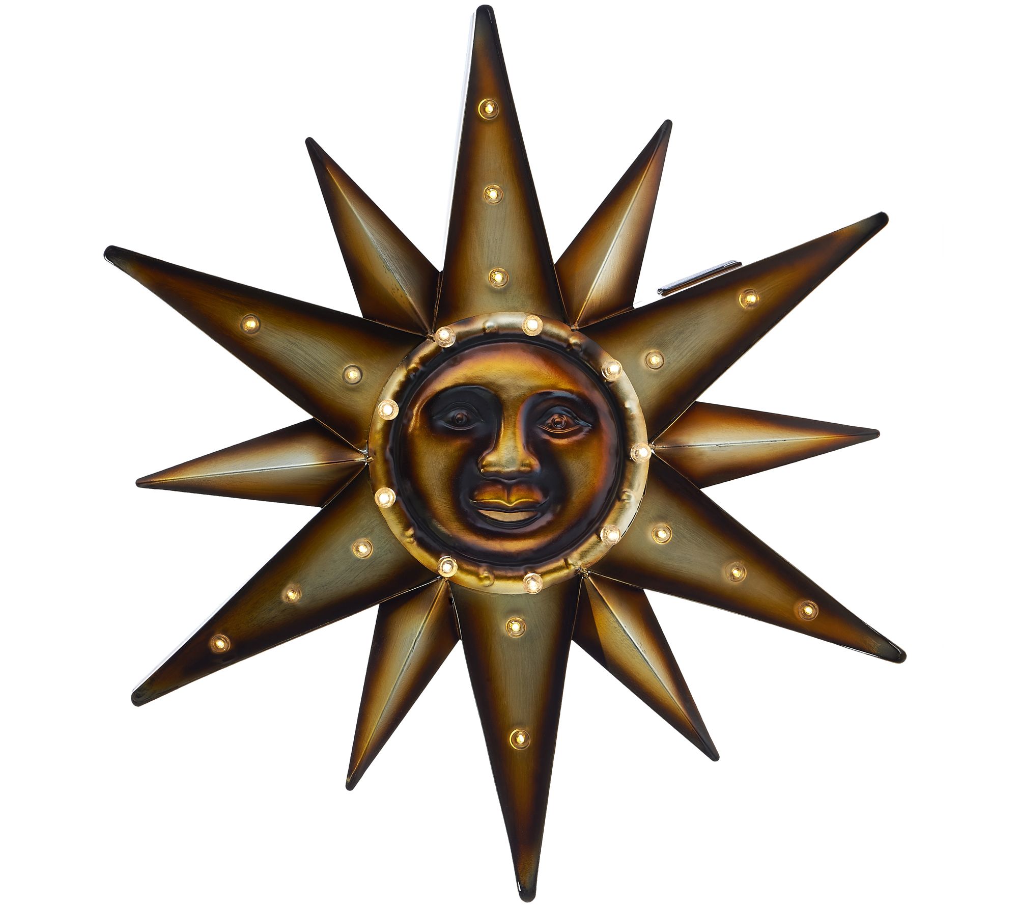 Metal Marquee Sun Wall Art with Solar LED Lights