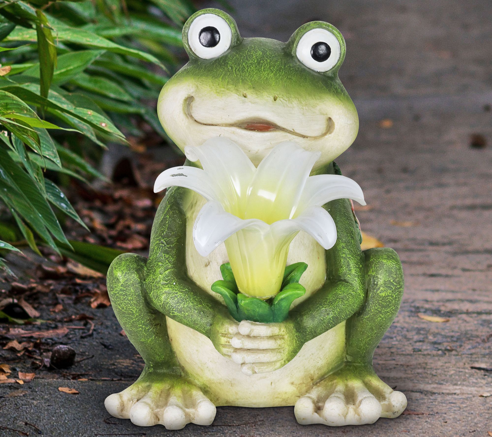 Exhart Solar Frog with LED Flower 