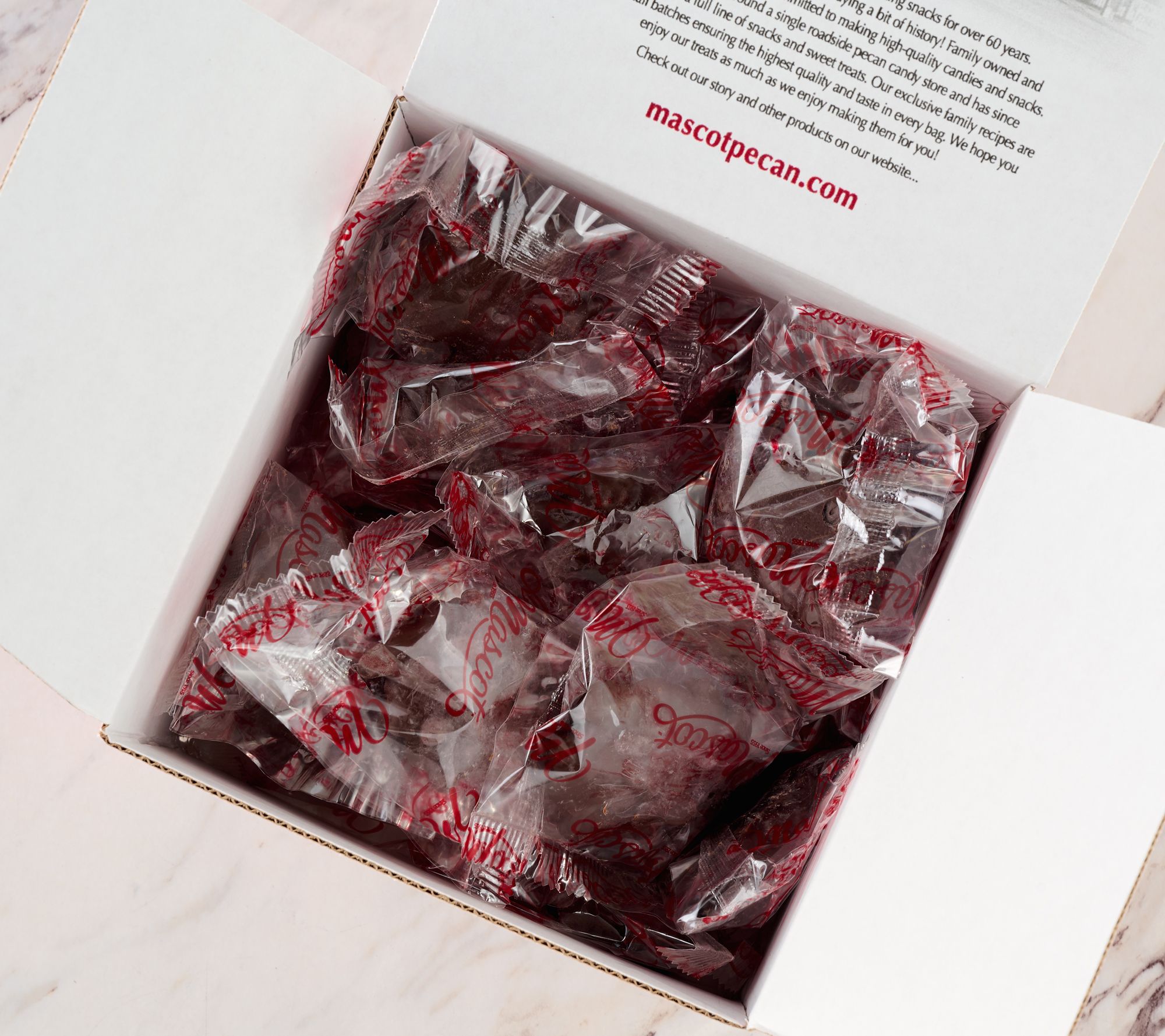 SH11/9 Mascot 1lb Chocolate Pecan Clusters in Holiday Gift Box