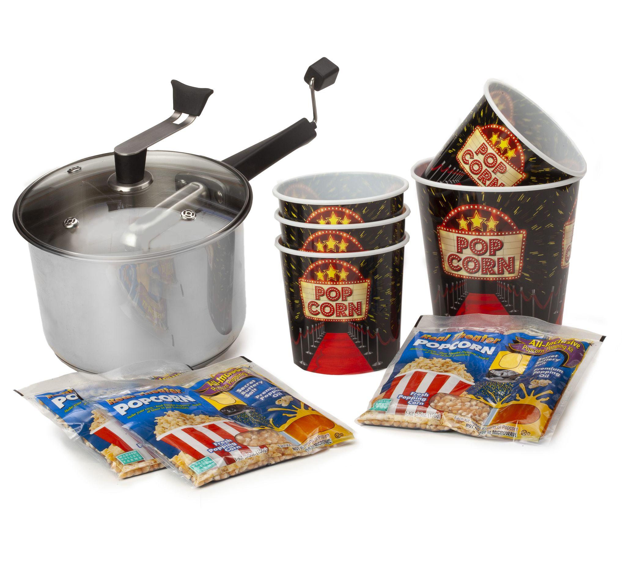 Wabash Valley Farms Stainless Steel Whirley-Pop Popcorn Maker with  Hull-less Kernels Kit