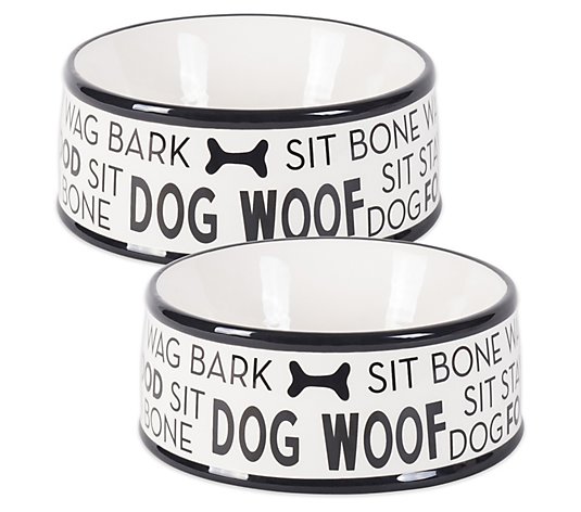 Bone Dry Set of 2 Medium Black Dog Text Pet Bowls 