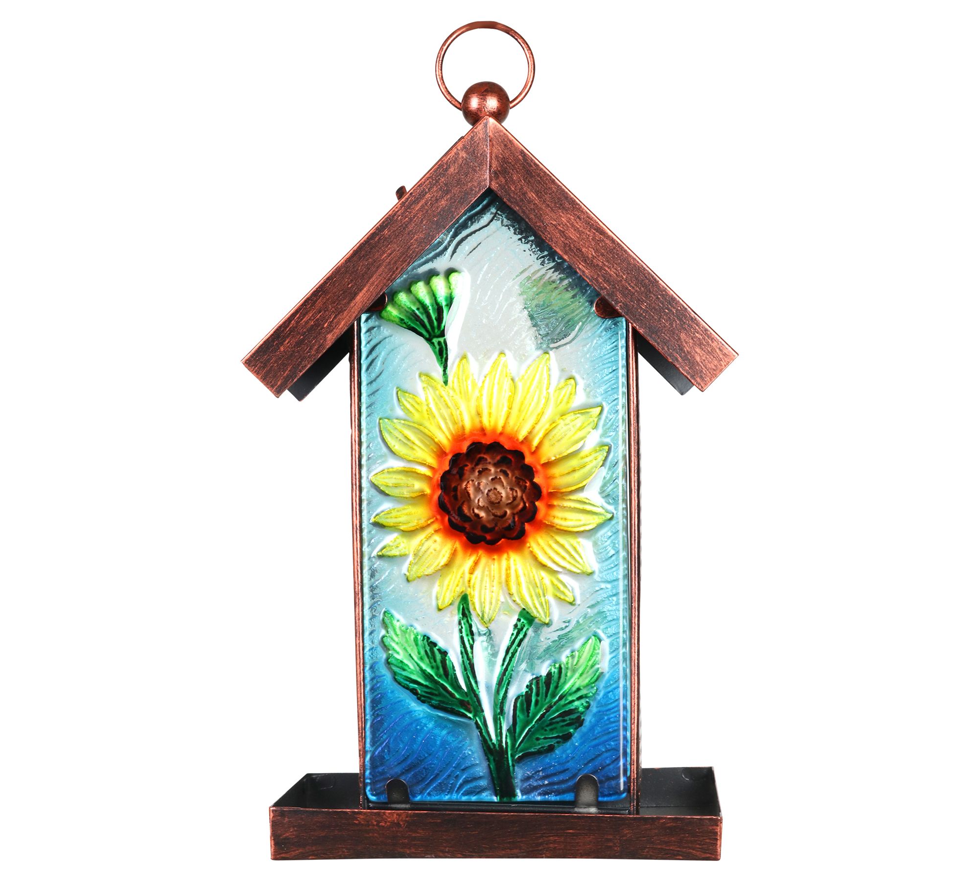 Exhart Solar Sunflower Glass Panel Bird Feeder