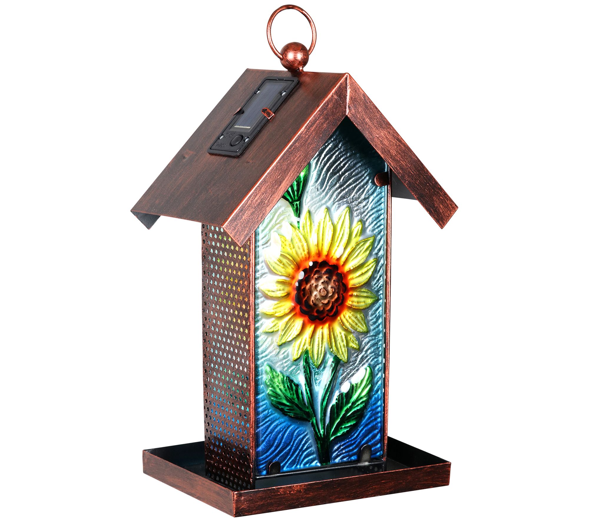 Exhart Solar Sunflower Glass Panel Bird Feeder