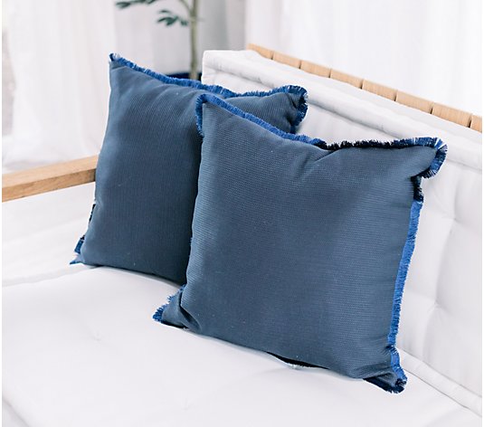 Set of 2 18" x 18"  Navy Outdoor Pillows with Fringe by Lauren McBride