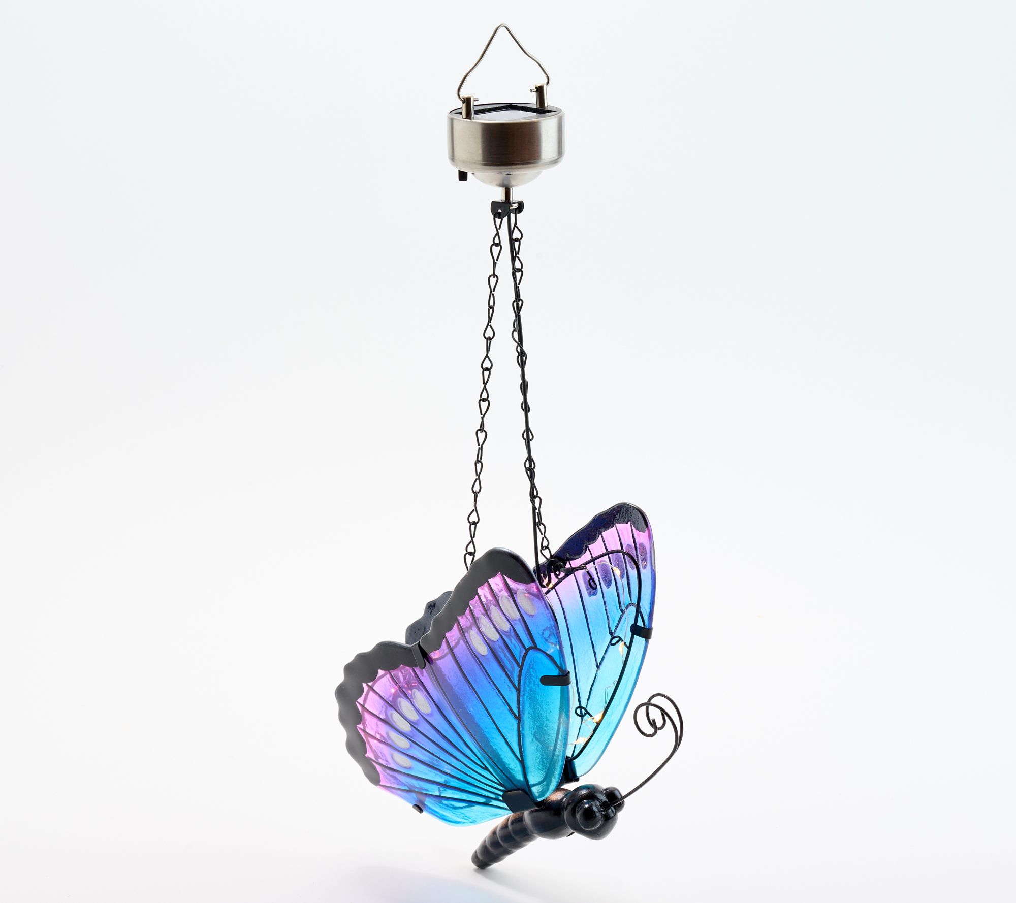 Plow & Hearth Hanging Solar Illuminated Glass Butterfly