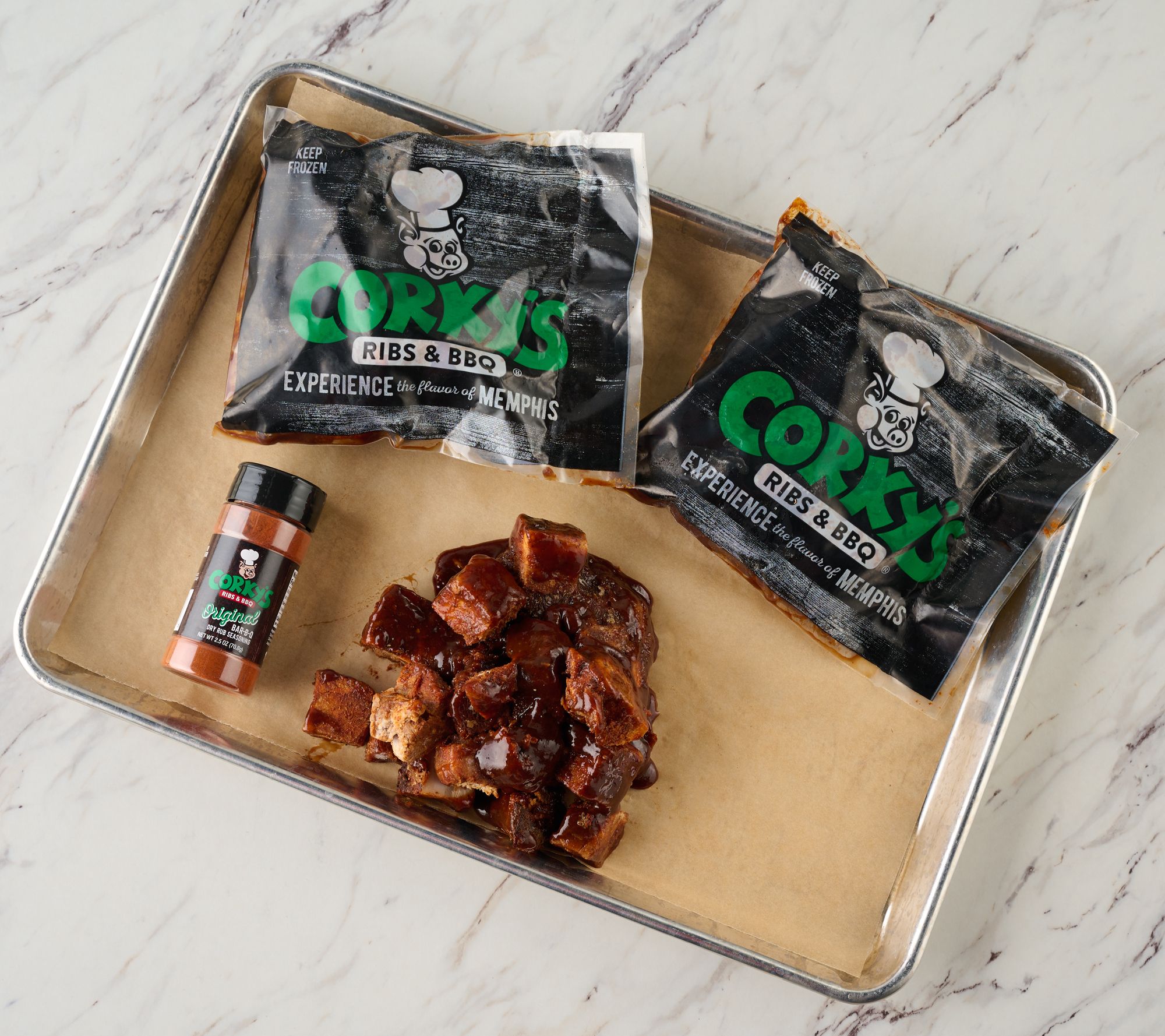 Corky's BBQ (3) 1-lb Pork Burnt Ends w/ 2.5-oz Orginal Seasoning - QVC.com