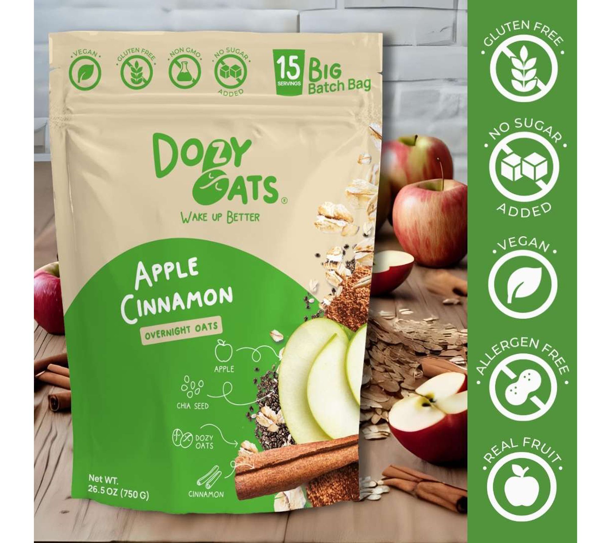 Two Apple Cinnamon Overnight Oats Bulk Bags with 2 Jars