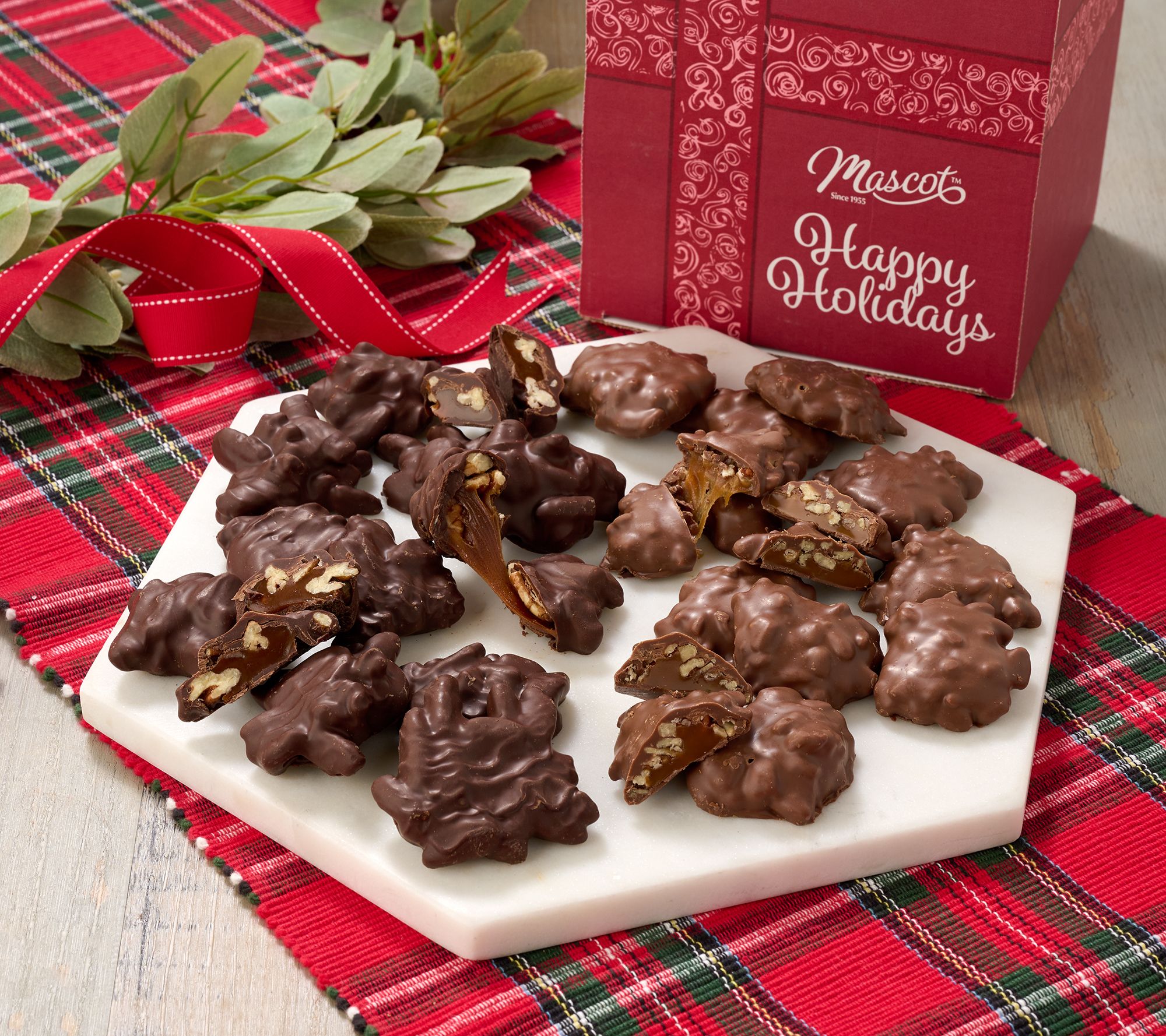 SH12/8 Mascot Set of (2) 1lb Boxes of Chocolate Pecan Clusters