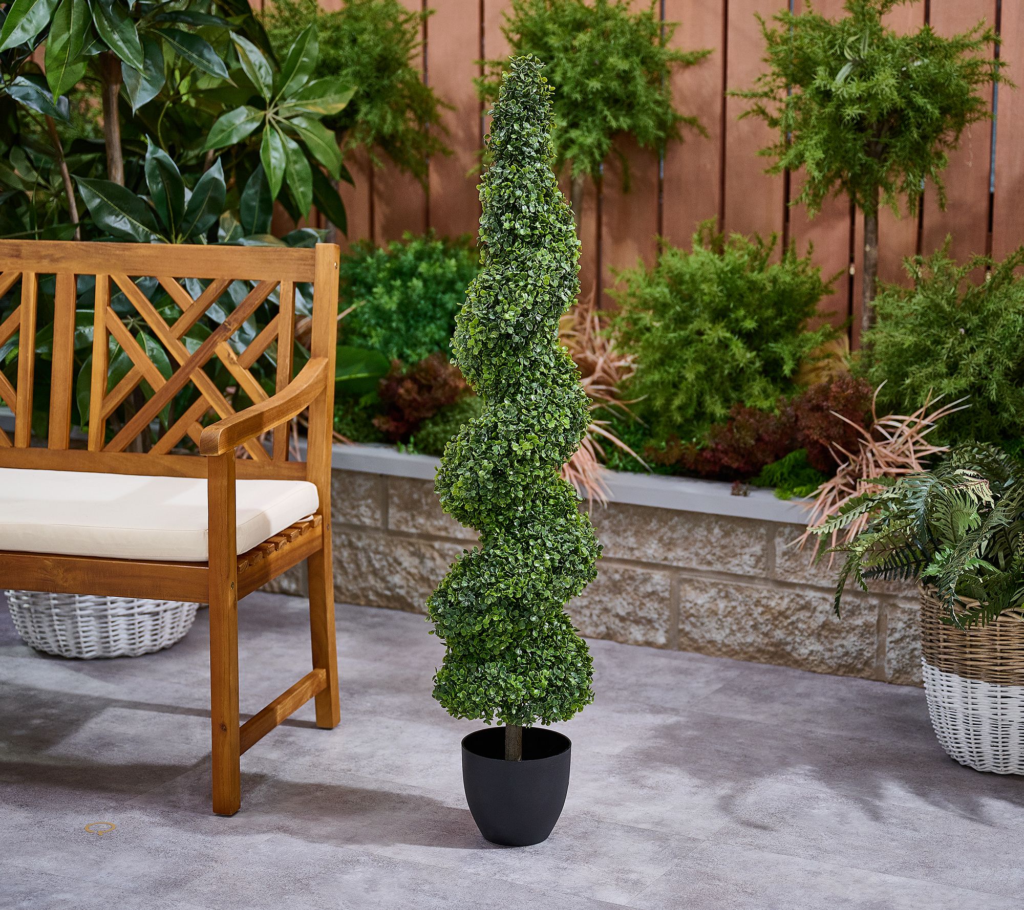 "As Is" Garden Reflections 48" Tall Faux Boxwood Spiral Topiary