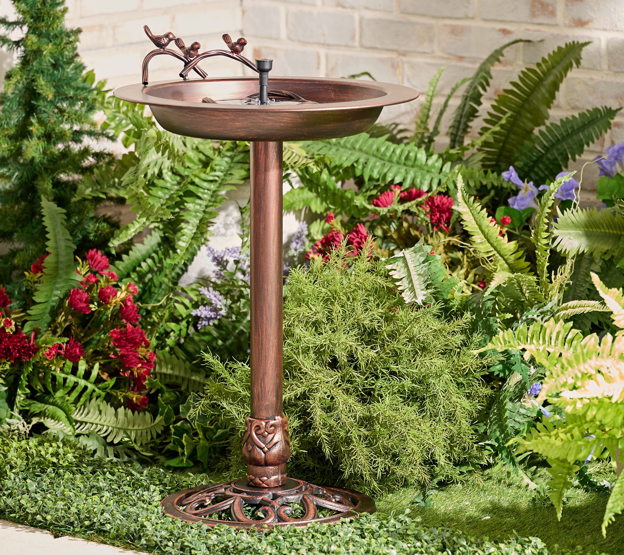 Bernini Cast Iron Bird Bath with Solar Water Fountain Pump