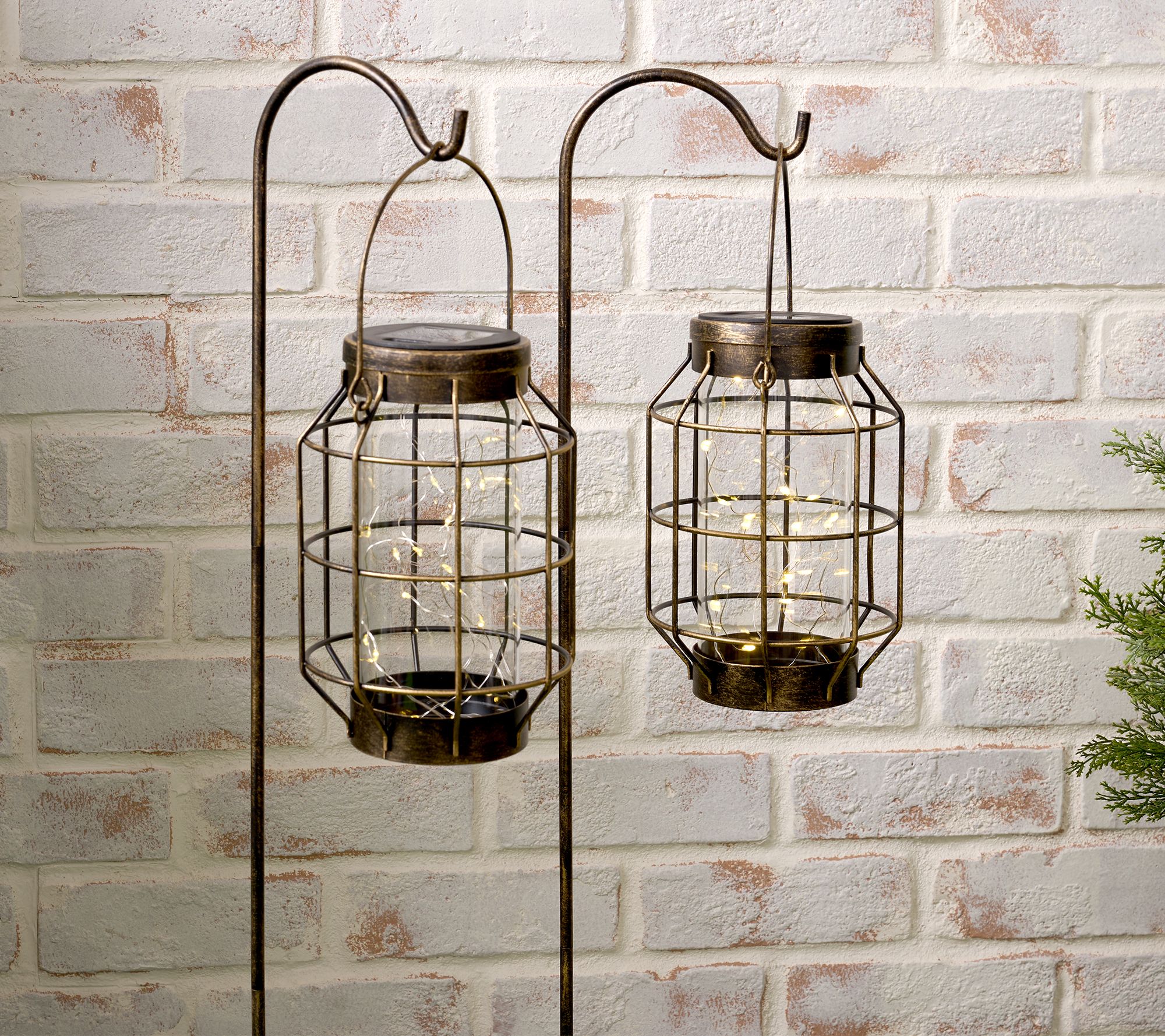 "As Is" Garden Reflections Set of 2 Solar Lanterns with Hooks