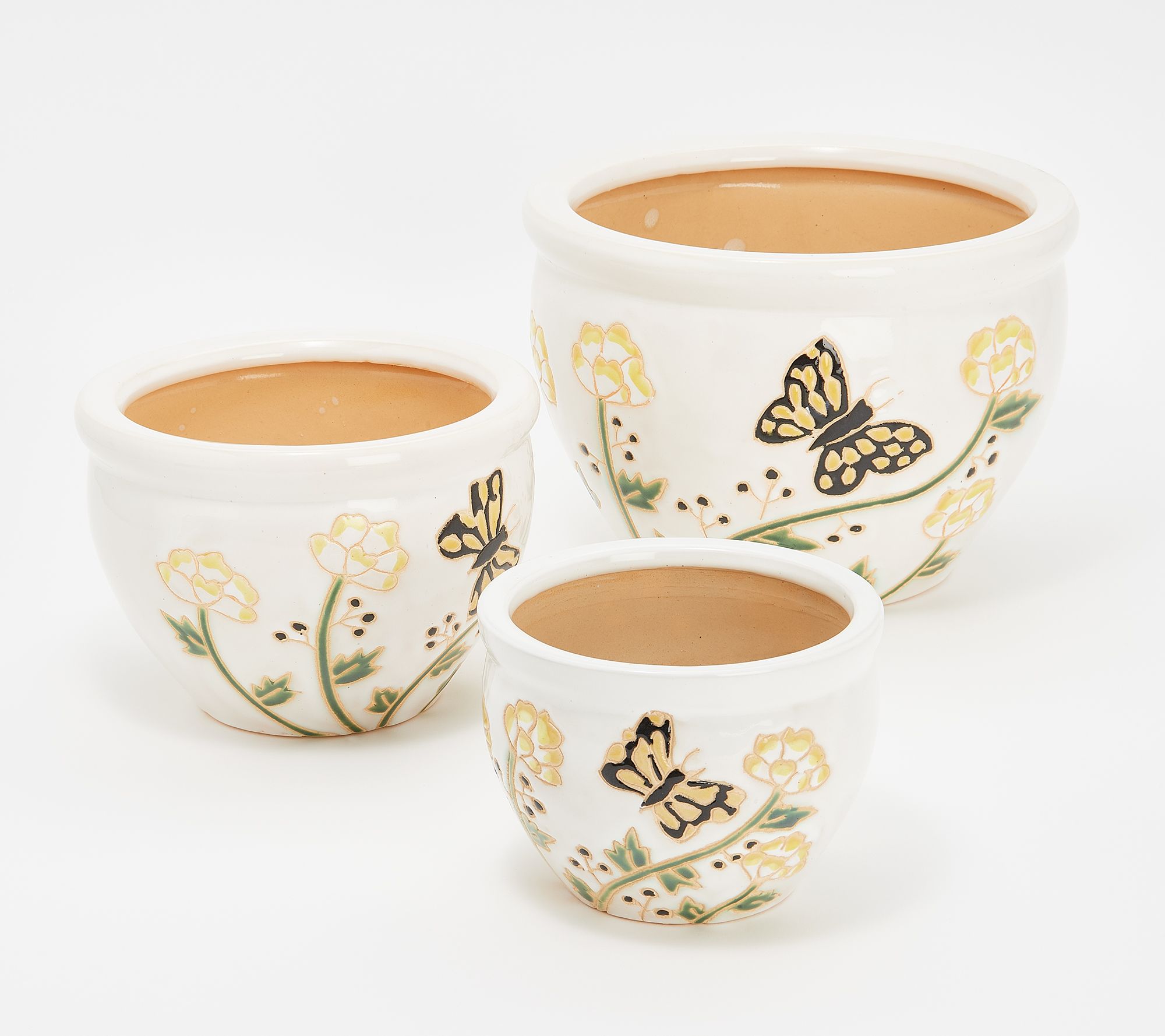 Garden Reflections Set of 3 Ceramic Glazed Planting Pots